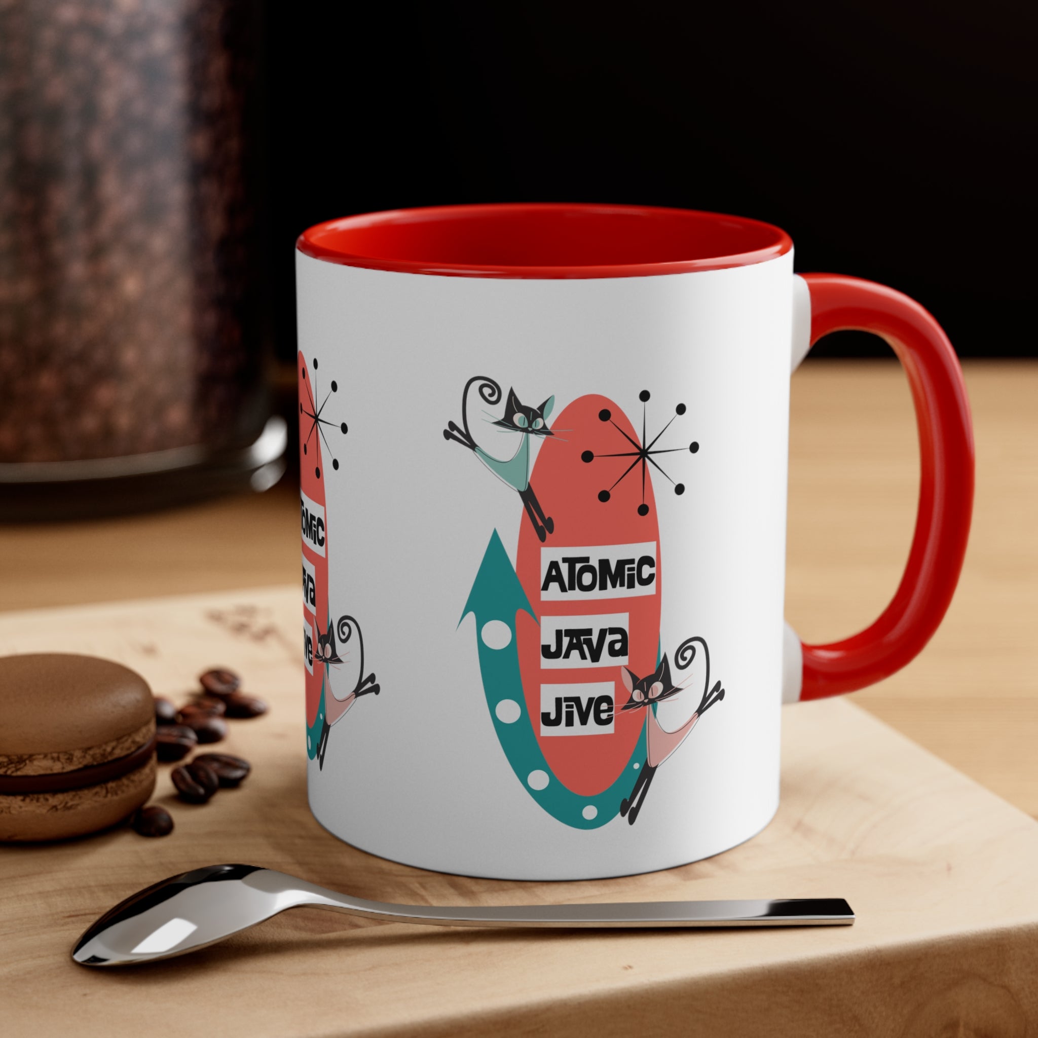 Atomic Cat, Mid Century Modern Coffee Mug For Coffee Lover, Atomic Java Jive, Kitschy Fun Gifts For Co-worker, Mom, Bestie - Mid Century Modern Gal