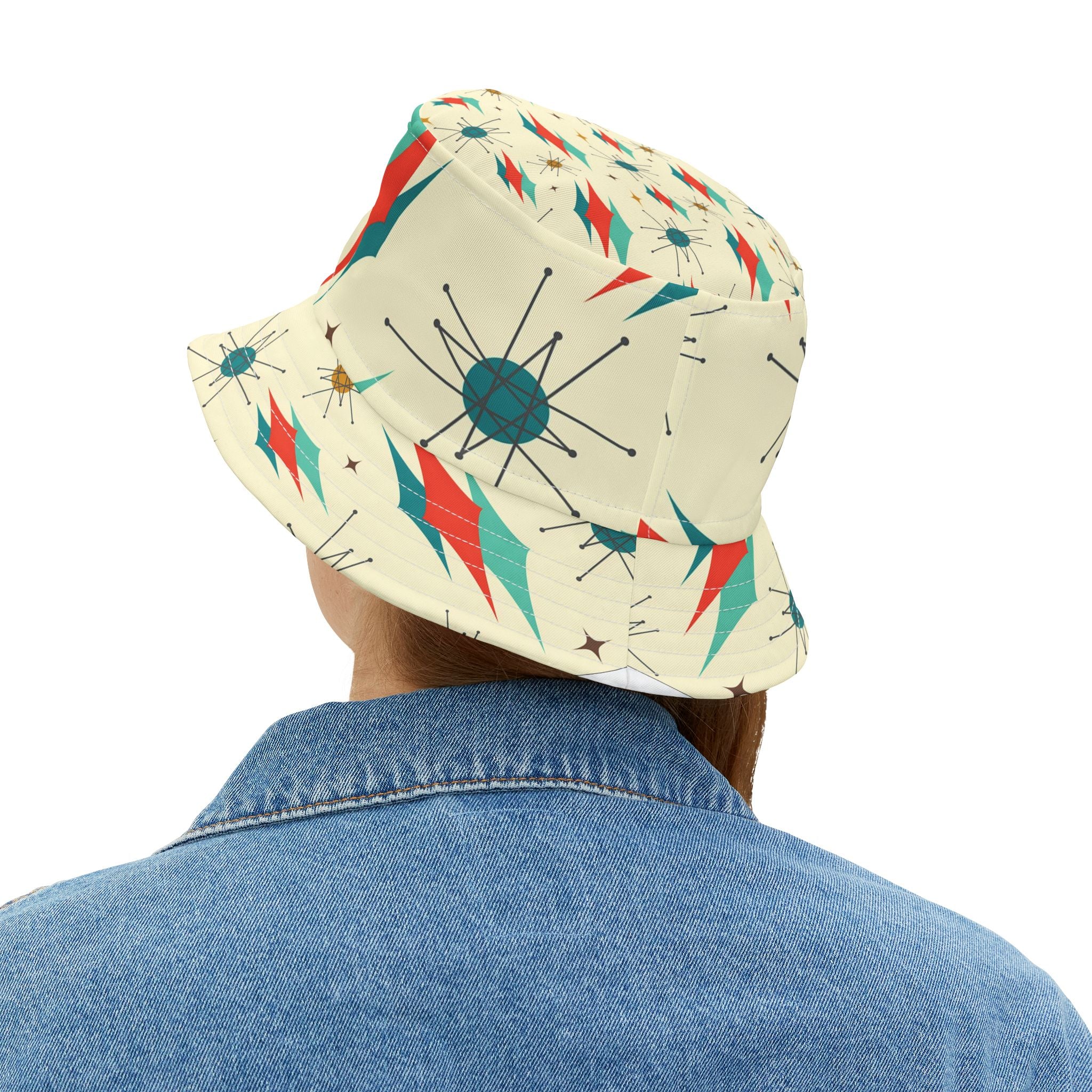 Mid Century Modern Designed Franciscan Diamond Atomic Christmas Cat Bucket Hat - Mid Century Modern Gal