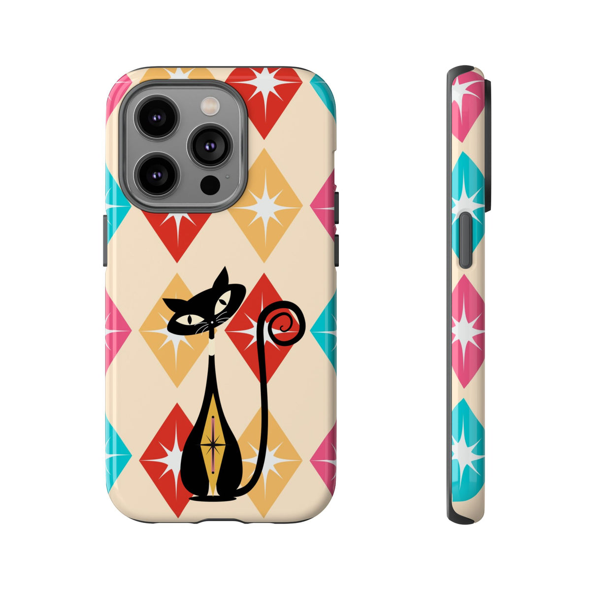 Mid Century Modern Atomic Cat, Atomic 50s Diamonds Retro Phone Tough Cases - Mid Century Modern Gal