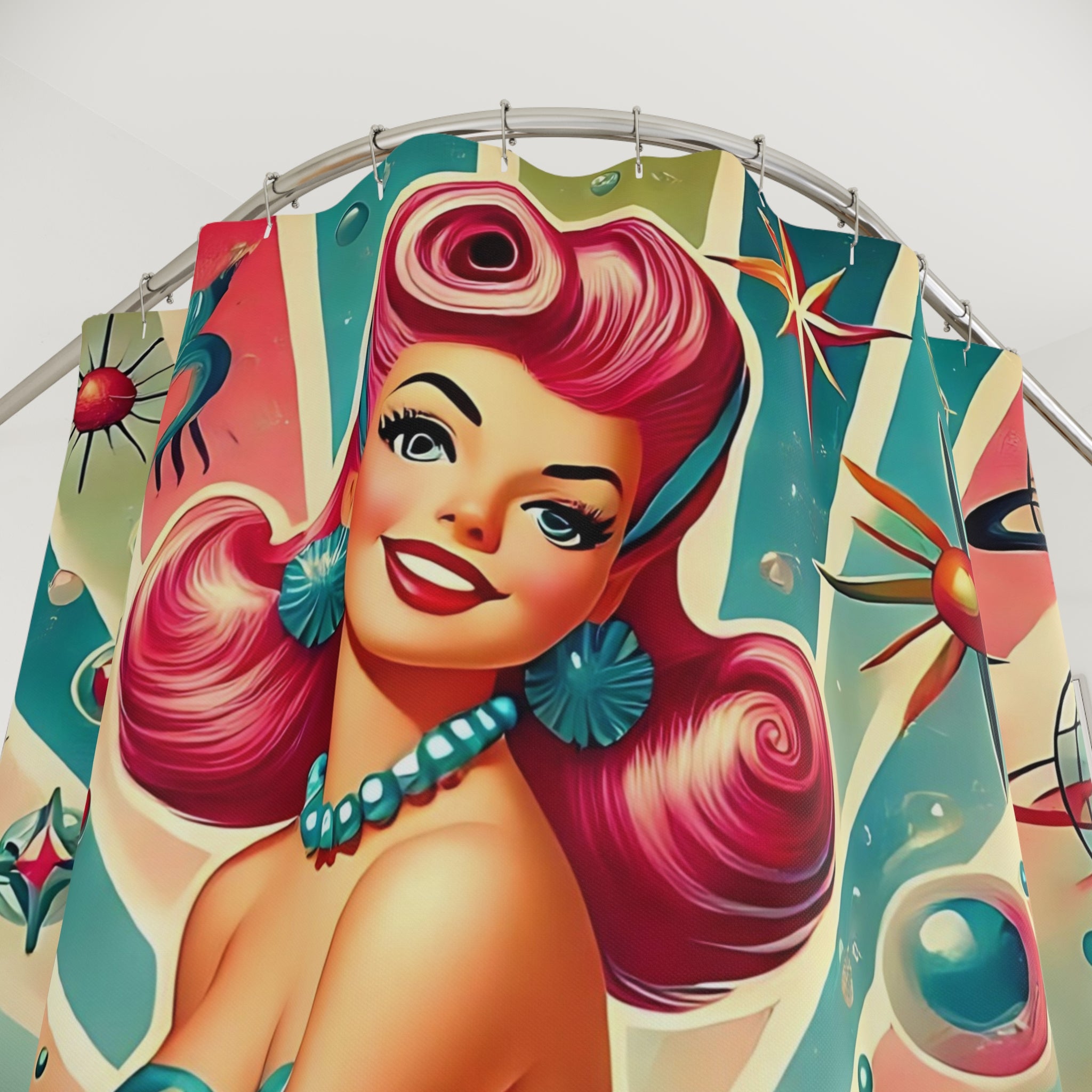 1950s Vintage Mermaid, Mid Century Modern Kitschy Shower Curtain - Mid Century Modern Gal