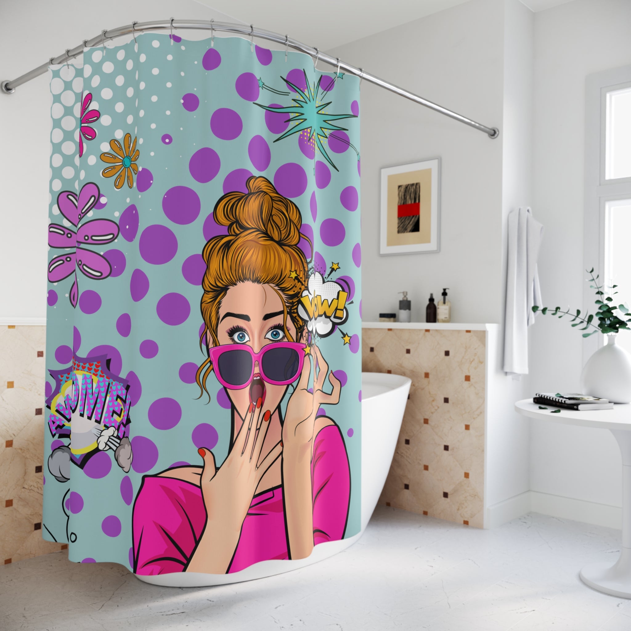 Pop Art Retro Gal Funky Bold Kitschy Shower Curtain - Mid Century Modern Gal
