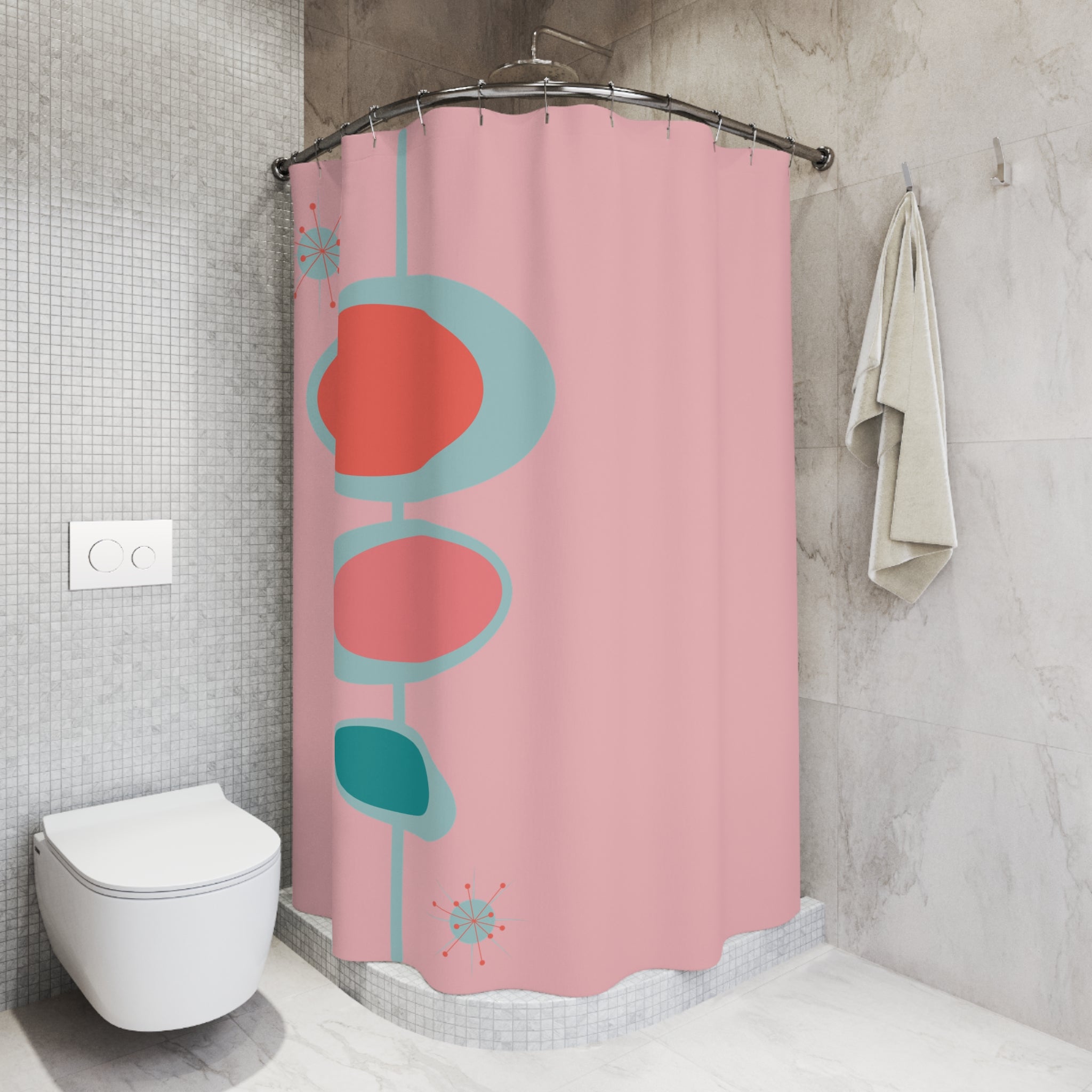 Pop Of Pink Mid Century Modernerist Mod Shower Curtain - Mid Century Modern Gal