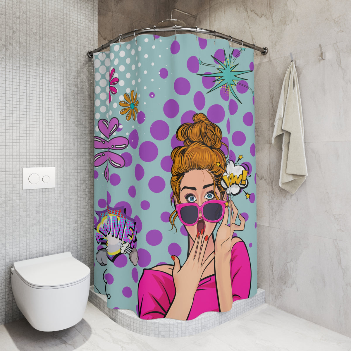 Pop Art Retro Gal Funky Bold Kitschy Shower Curtain - Mid Century Modern Gal