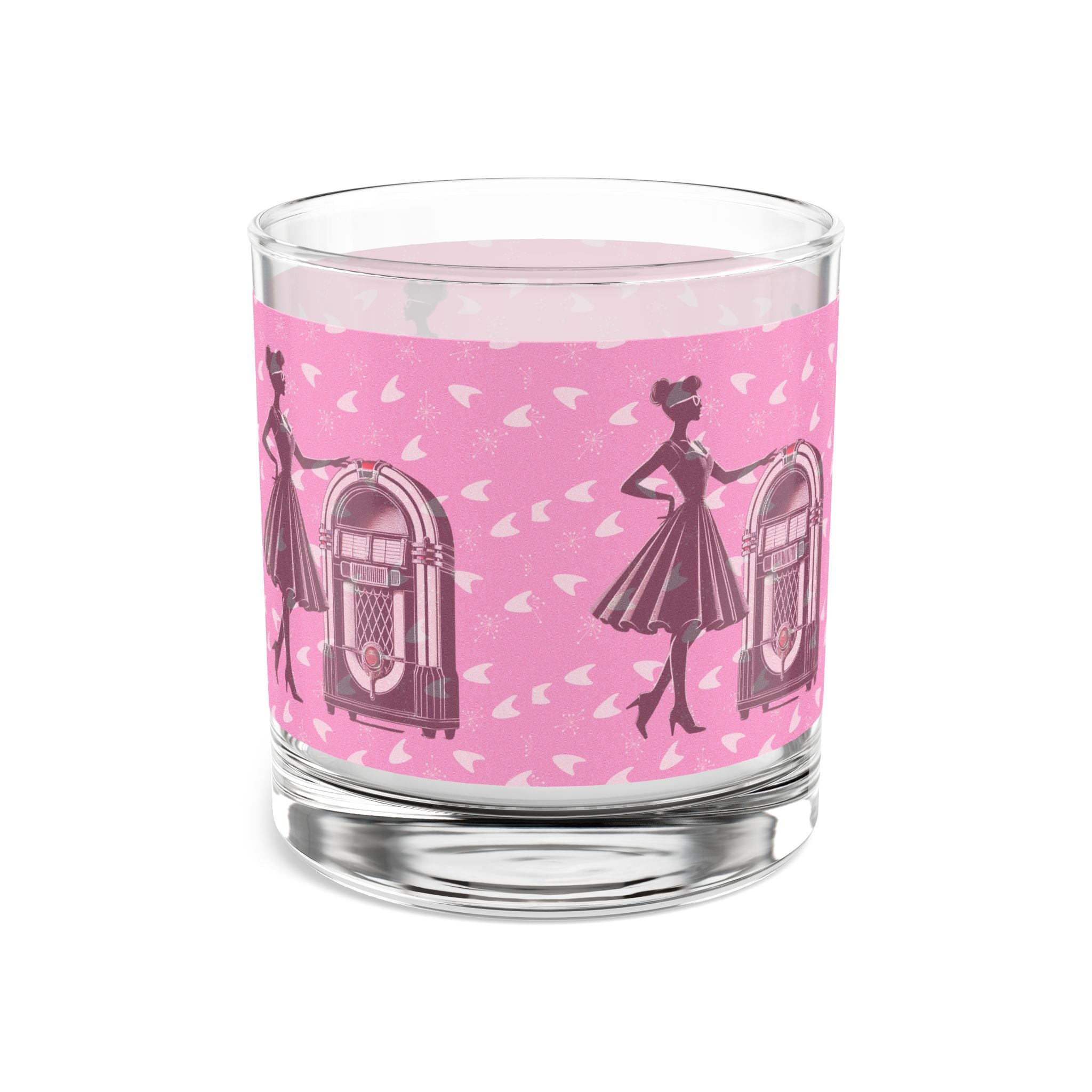 50s Retro Gal Pink Jukebox Rocks Glass – 10oz Cocktail Glass for Vintage Lovers - Mid Century Modern Gal