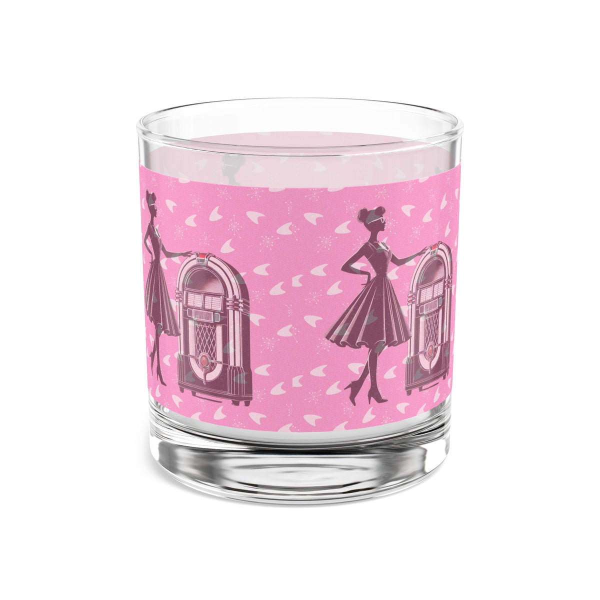 50s Retro Gal Pink Jukebox Rocks Glass – 10oz Cocktail Glass for Vintage Lovers - Mid Century Modern Gal