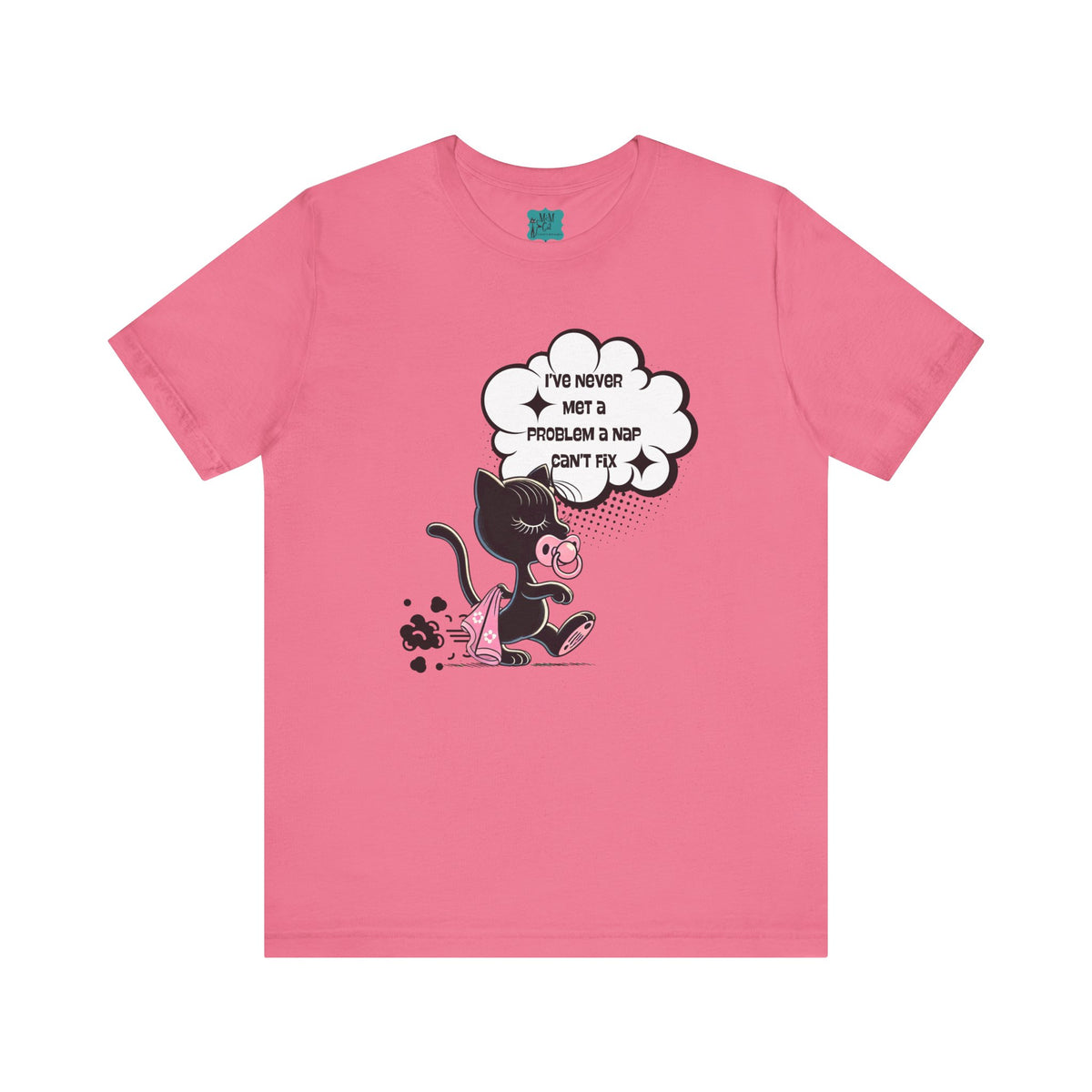 Quirky Retro Cat, Funny Mod Cat Dragging Blankie, Nap Quote Shirt Unisex Jersey Short Sleeve Tee - Mid Century Modern Gal