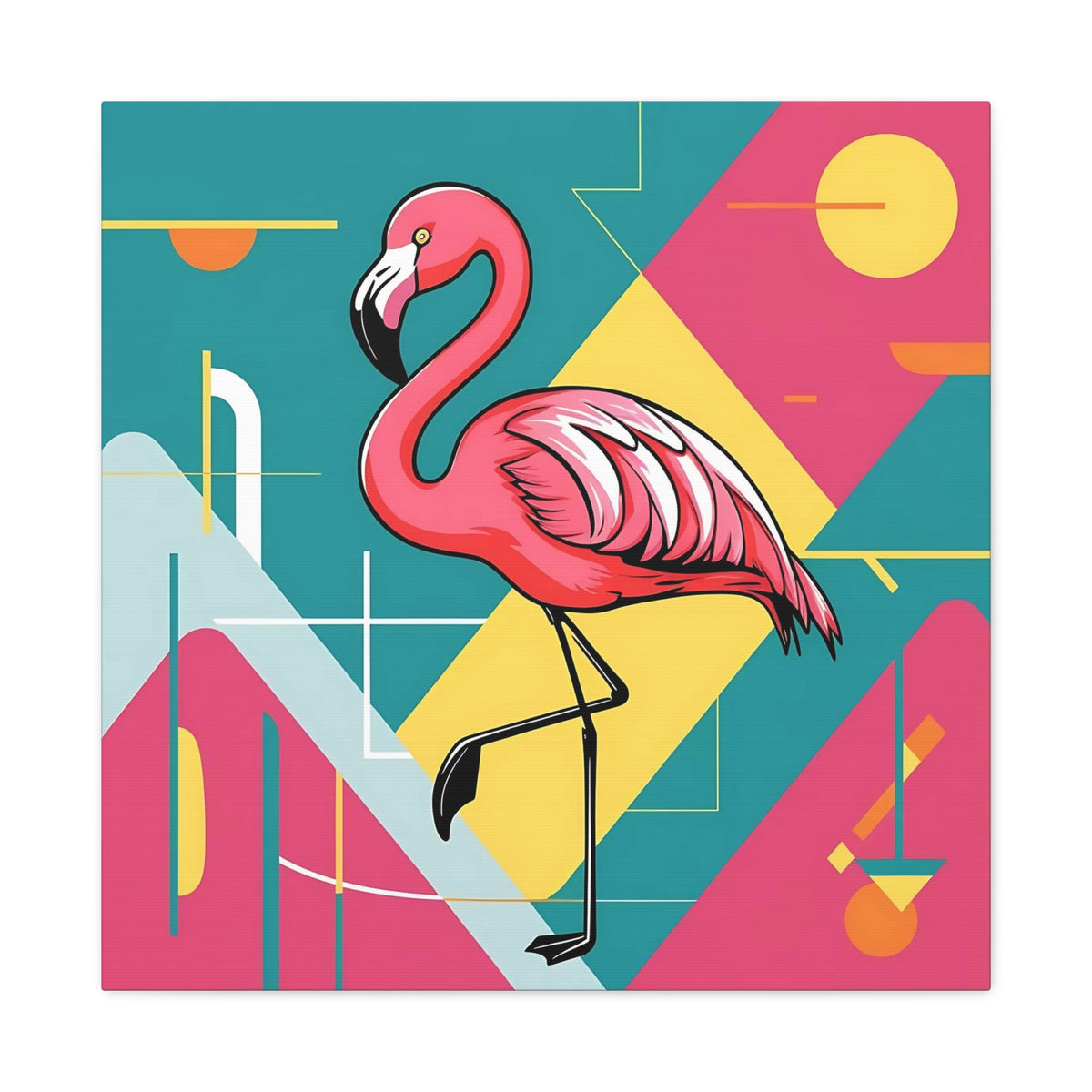 Mid Century Modern Flamingo Art, Kitschy Mod Vibrant Pink Bauhaus Palm Springs Style Wall Art - Mid Century Modern Gal
