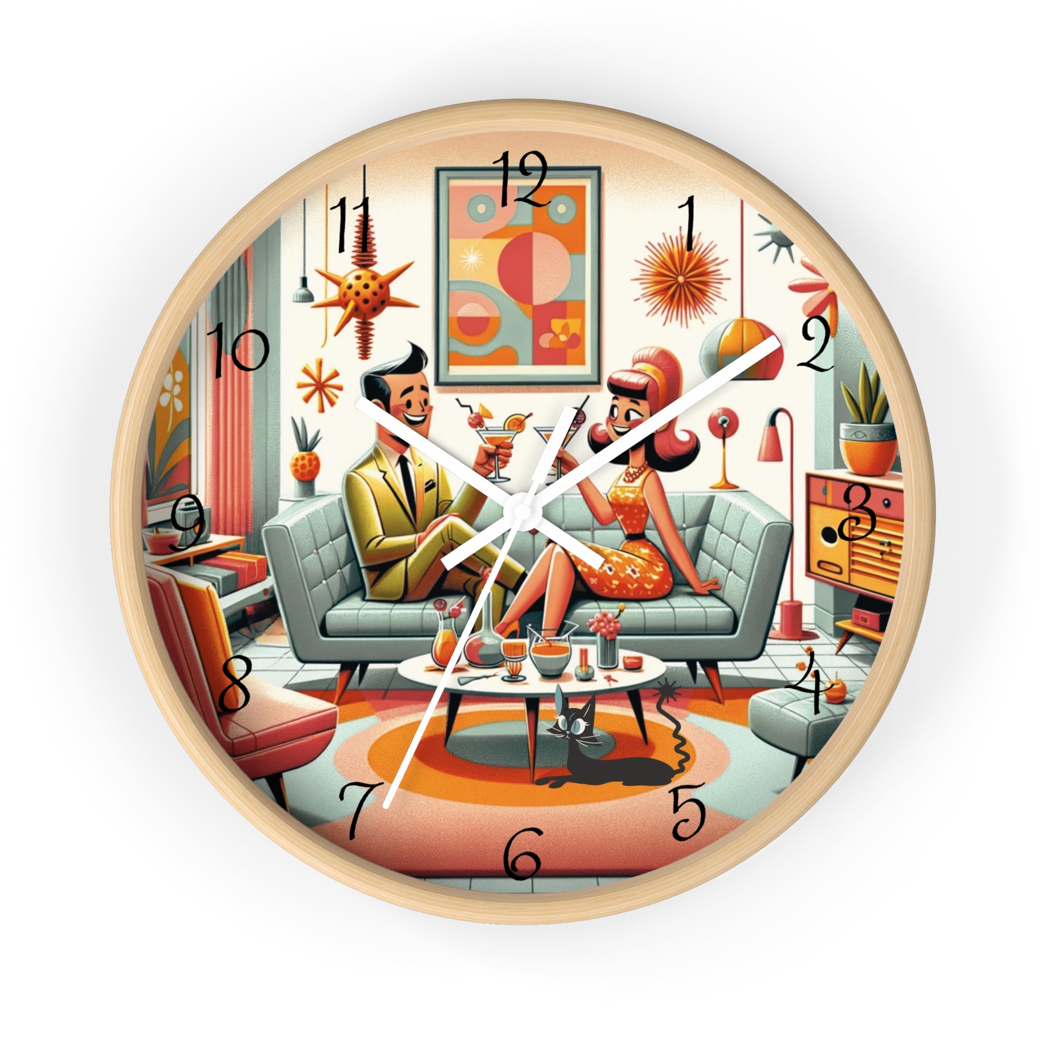 Mid Century Modern Kitschy Quirky Mod Couple, Fun Retro Wall Clock - Mid Century Modern Gal