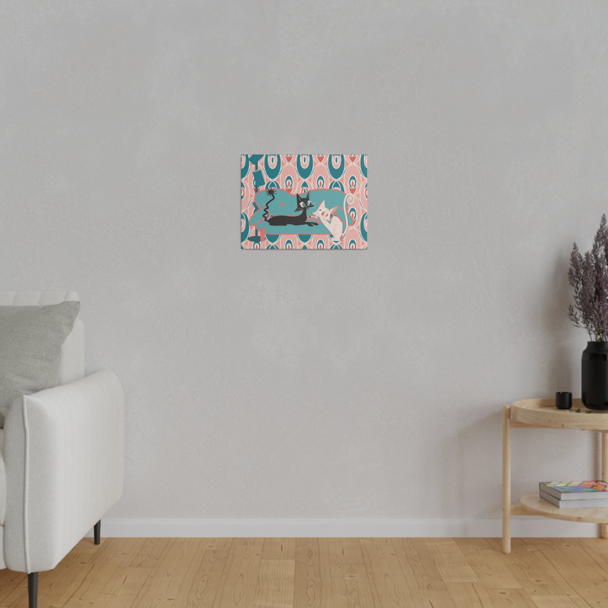 Atomic Cat Wall Art, Teak, Pink, Mid Century Modern Wall Art - Mid Century Modern Gal