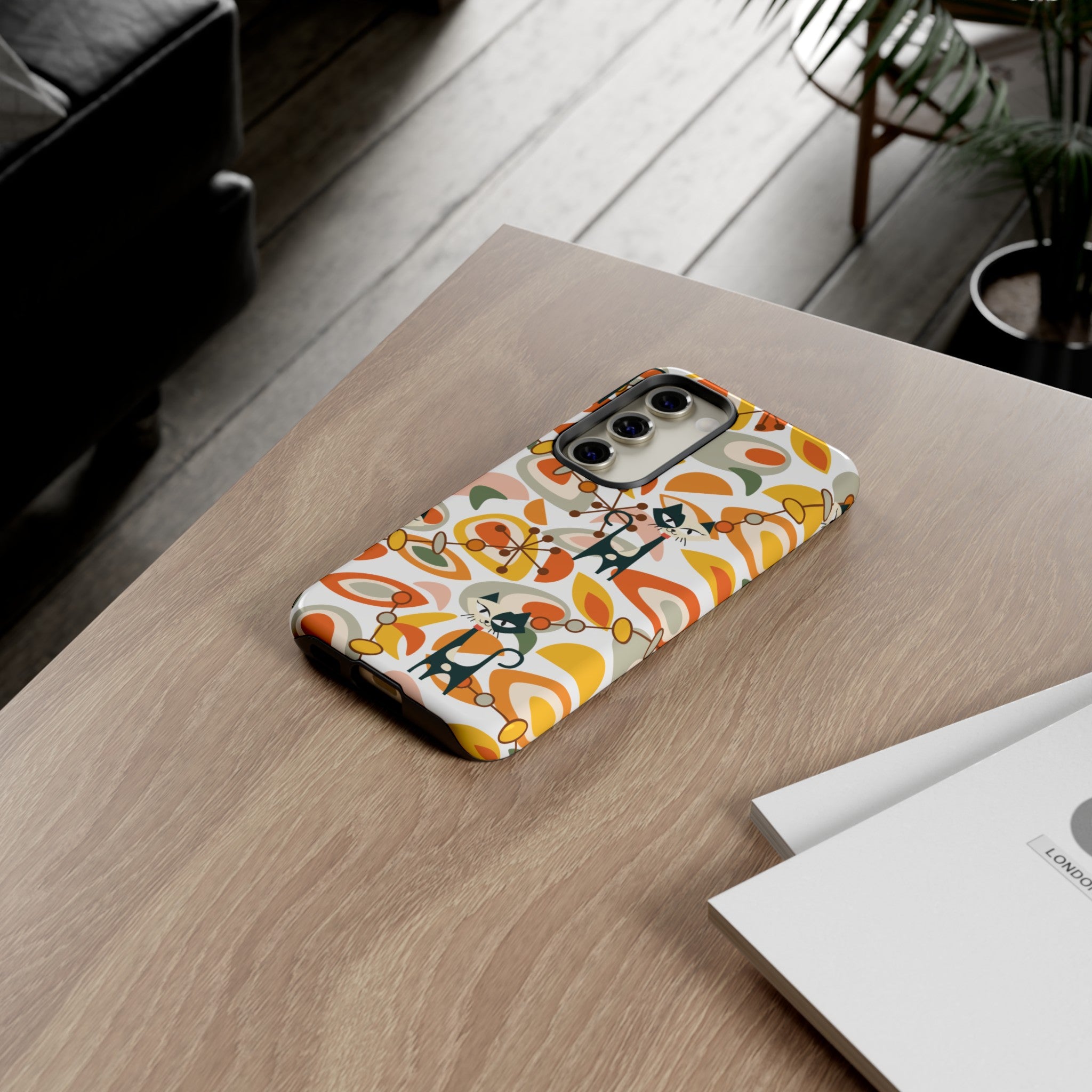 Atomic Cat Mid Mod Orange, Yellow, Groovy Cat Smart Phone Tough Cases - Mid Century Modern Gal