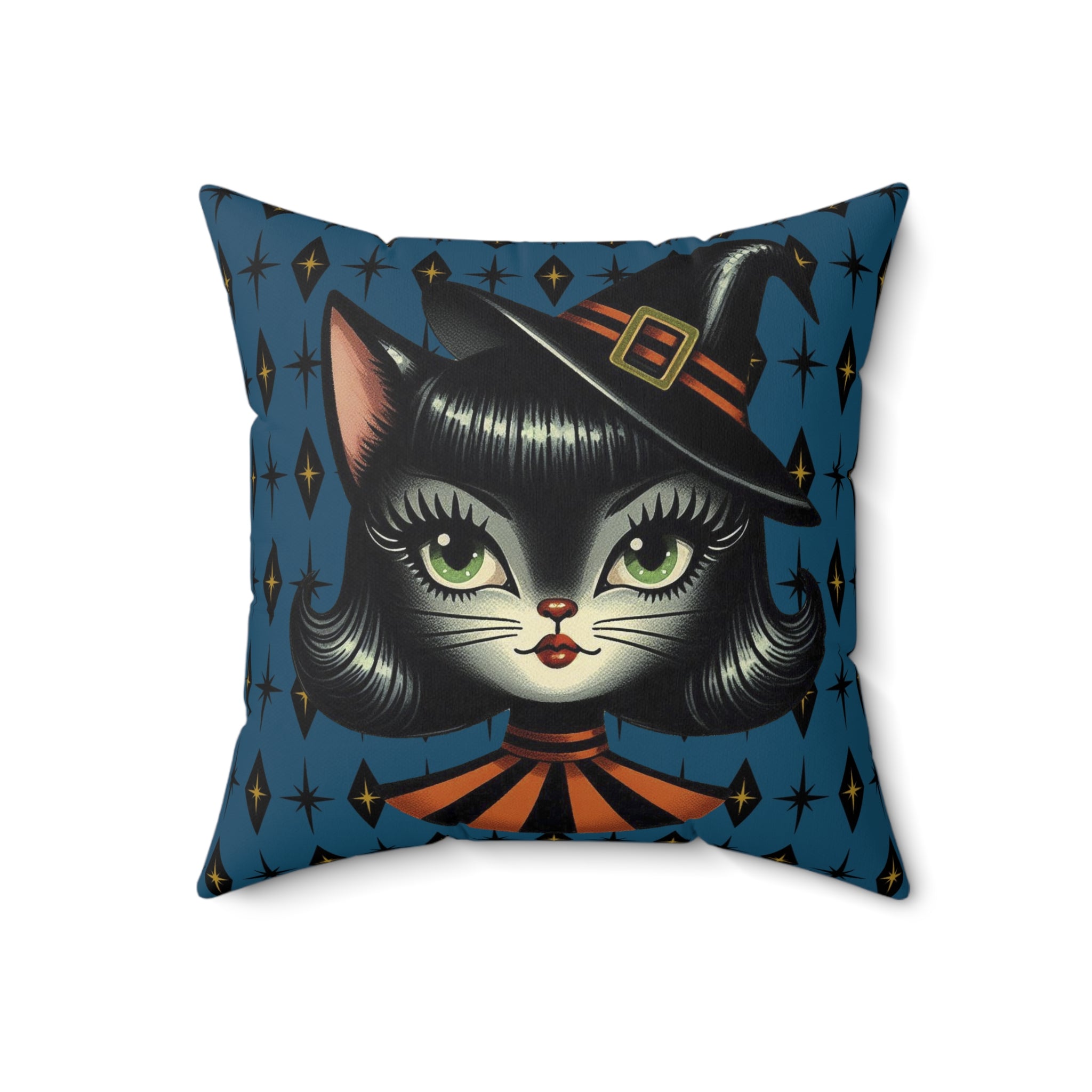 Vintage Halloween Black Cat Sexy Sexton Mid Century Modern Blue Pillow Cover and Insert - Mid Century Modern Gal
