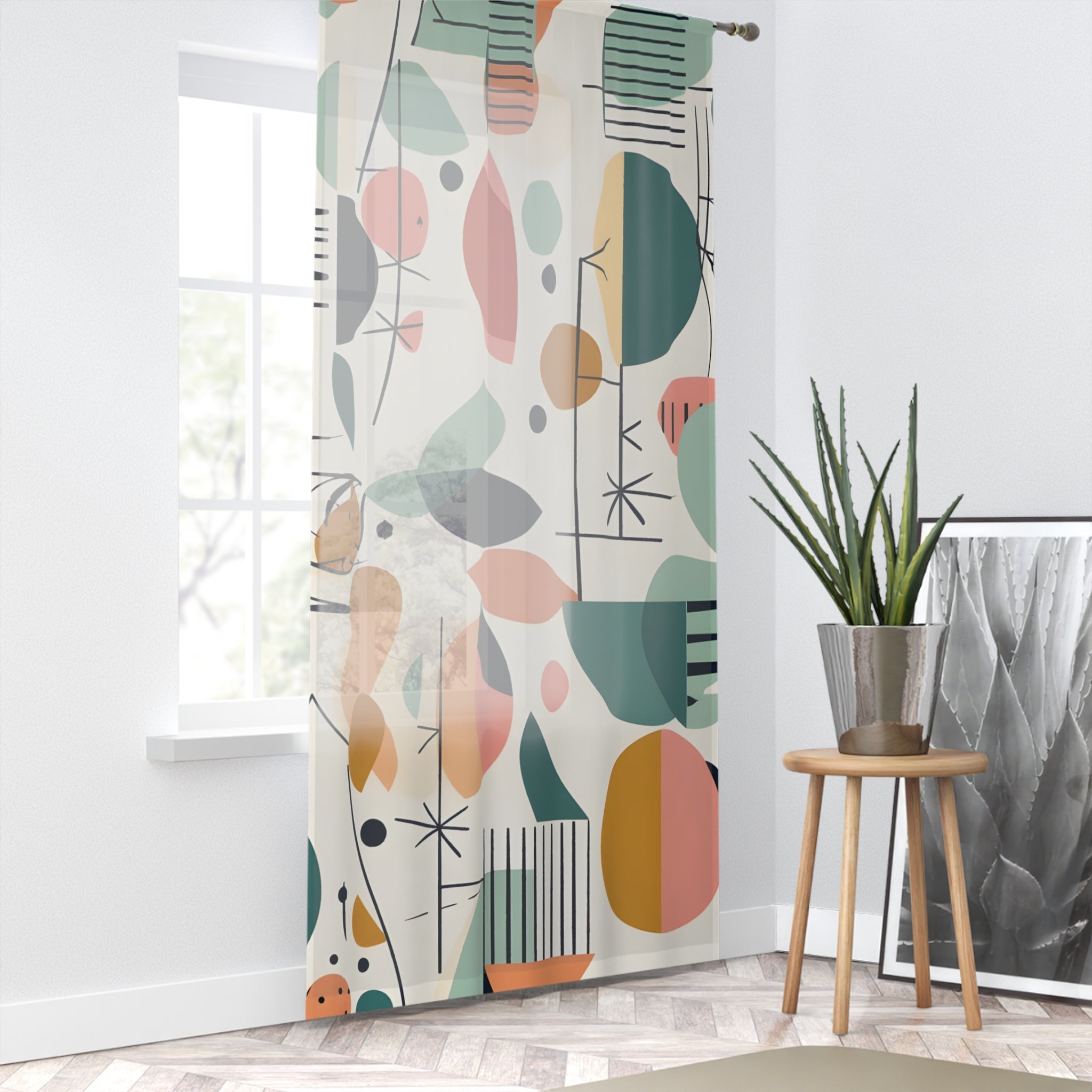 Mid Century Modern Geometric Boho Mod Retro Sheer Window Curtain - Mid Century Modern Gal
