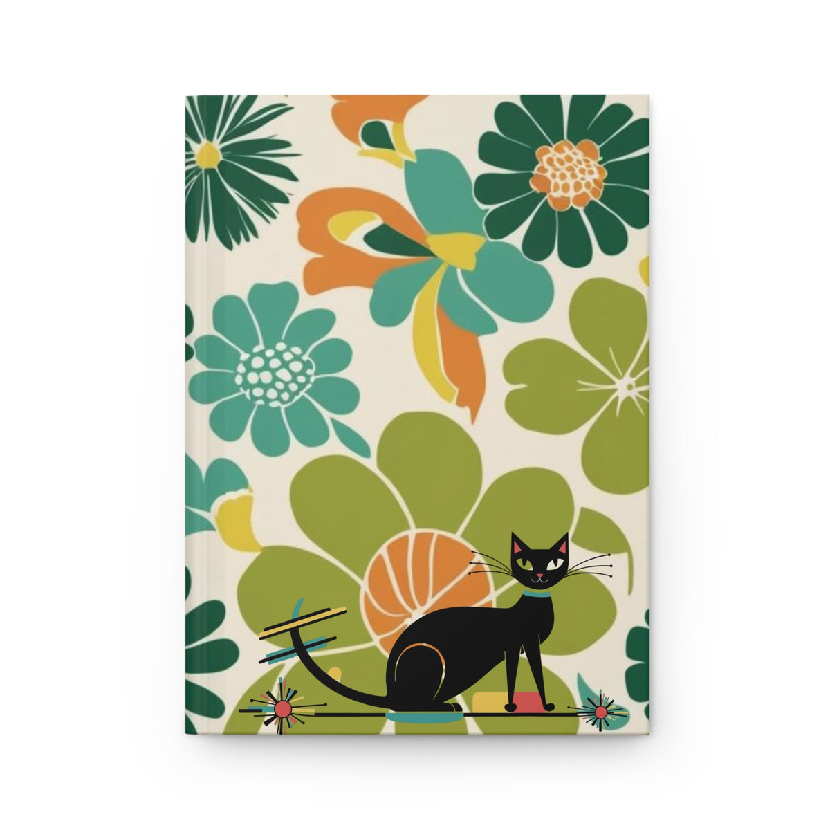 Atomic Cat Mid Mod Retro Floral Hardcover Journal - Vibrant & Whimsical Design for Creative Minds - Mid Century Modern Gal