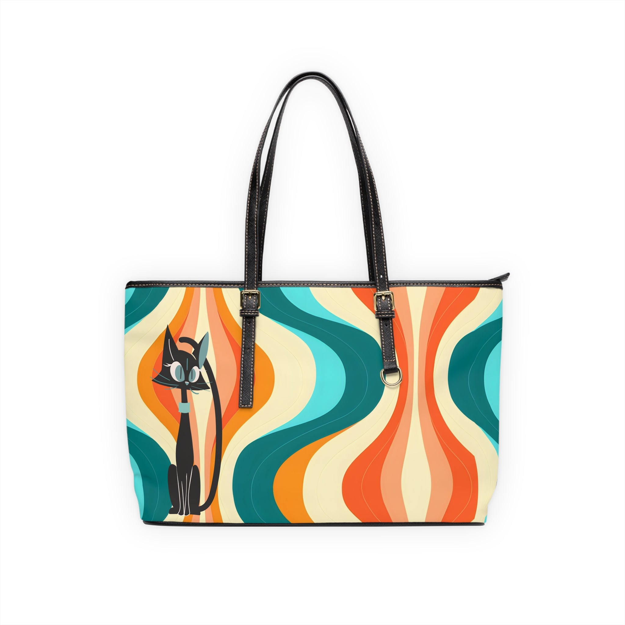 Atomic Cat, Groovy Mod Shoulder Bag In Aqua, Orange, Blue, MCM Shoulder Bag Purse - Mid Century Modern Gal