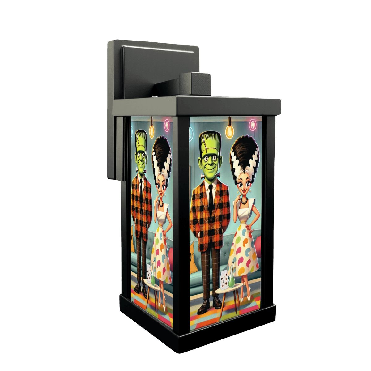 Frankenstein And Bride Kitschy Mod Quirky Fun Classic Monster Patio Wall Light - Mid Century Modern Gal