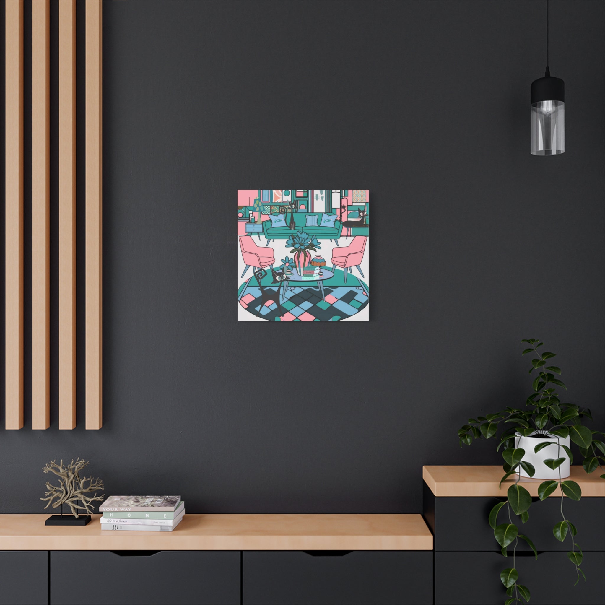 Atomic Cat Mid Century Modern Wall Art Colorful Cat-Themed Canvas Art - Mid Century Modern Gal