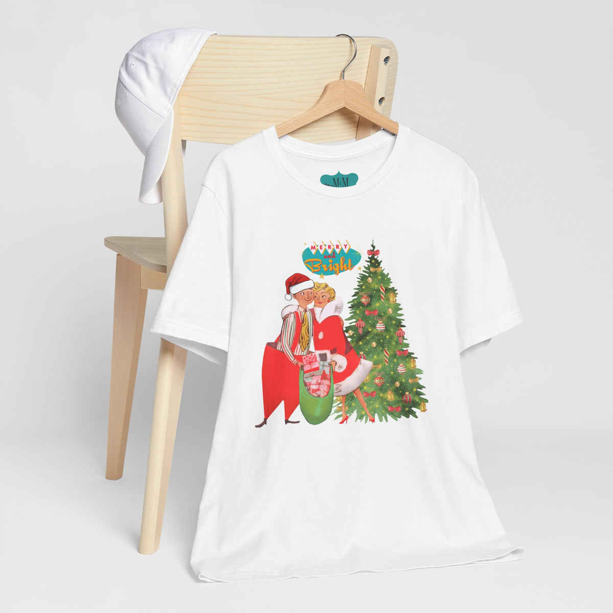 Festive Kitch Mid Mod Christmas Couple Tee - Unisex Short Sleeve Jersey Shirt - Mid Century Modern Gal