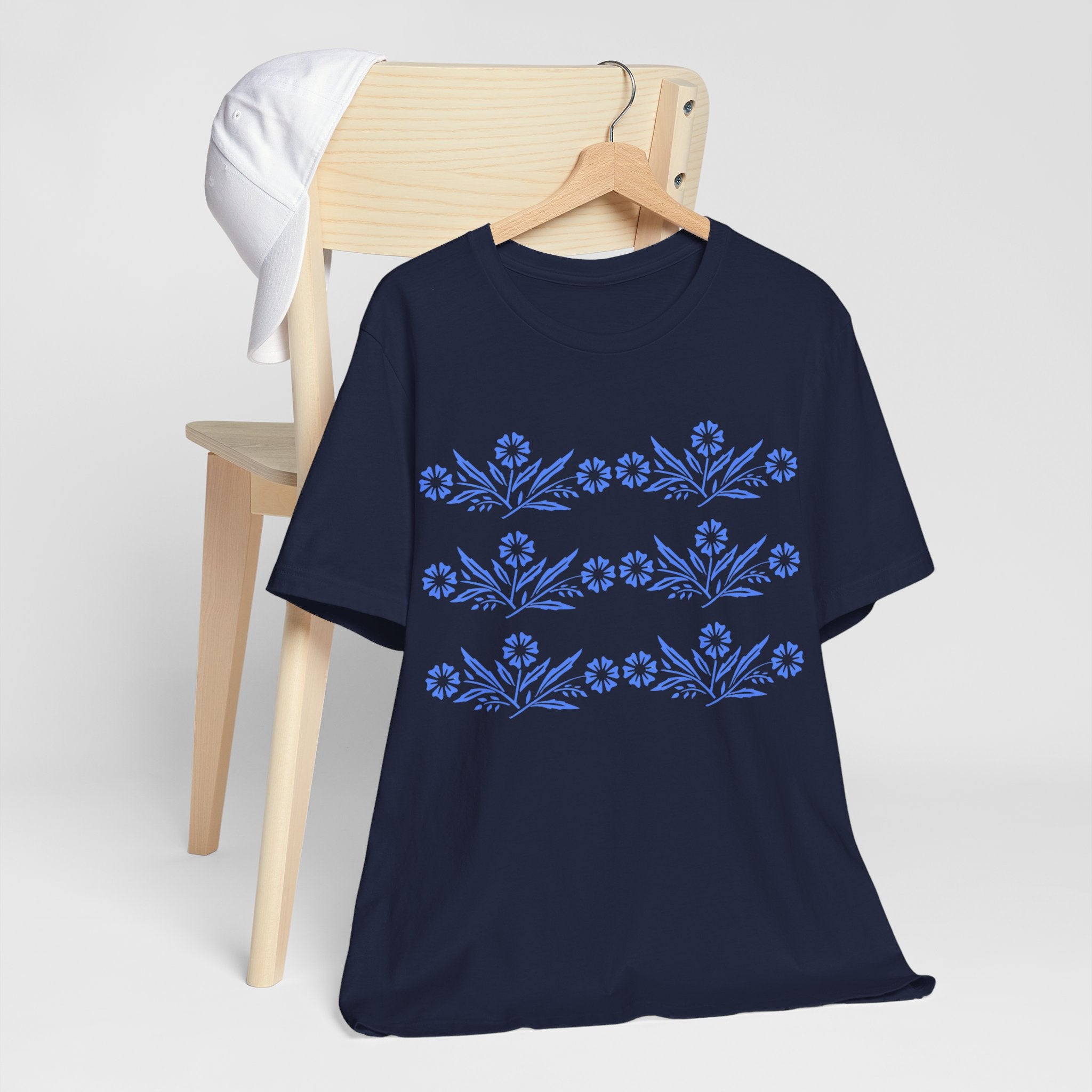 Vintage Corning Ware Inspired Blue Cornflower Retro Mod Tee - Mid Century Modern Gal