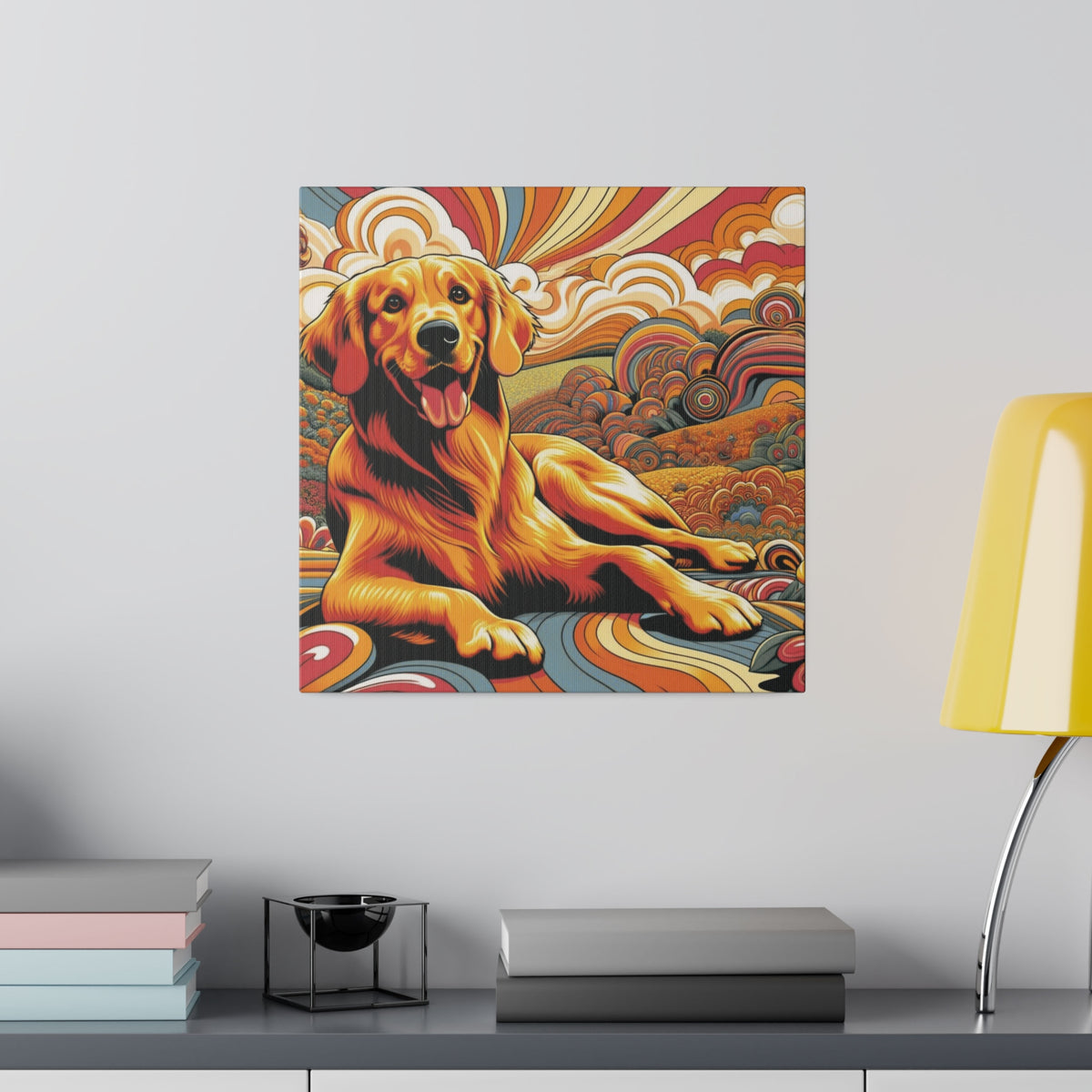 Golden Retriever Gift, Retro Wall Art, Groovy Hipster Style Mod, Golden Mom Dog Lover Wall Art - Mid Century Modern Gal