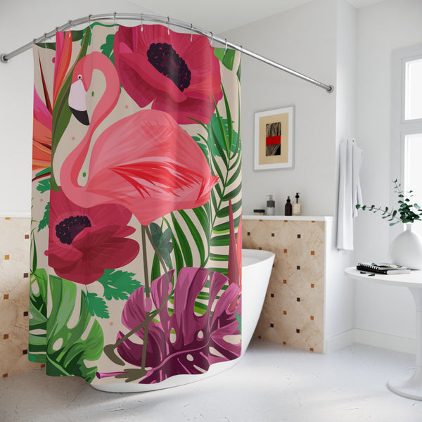 1950's Retro Tropical Birds of Paradise Flamingo Shower Curtain