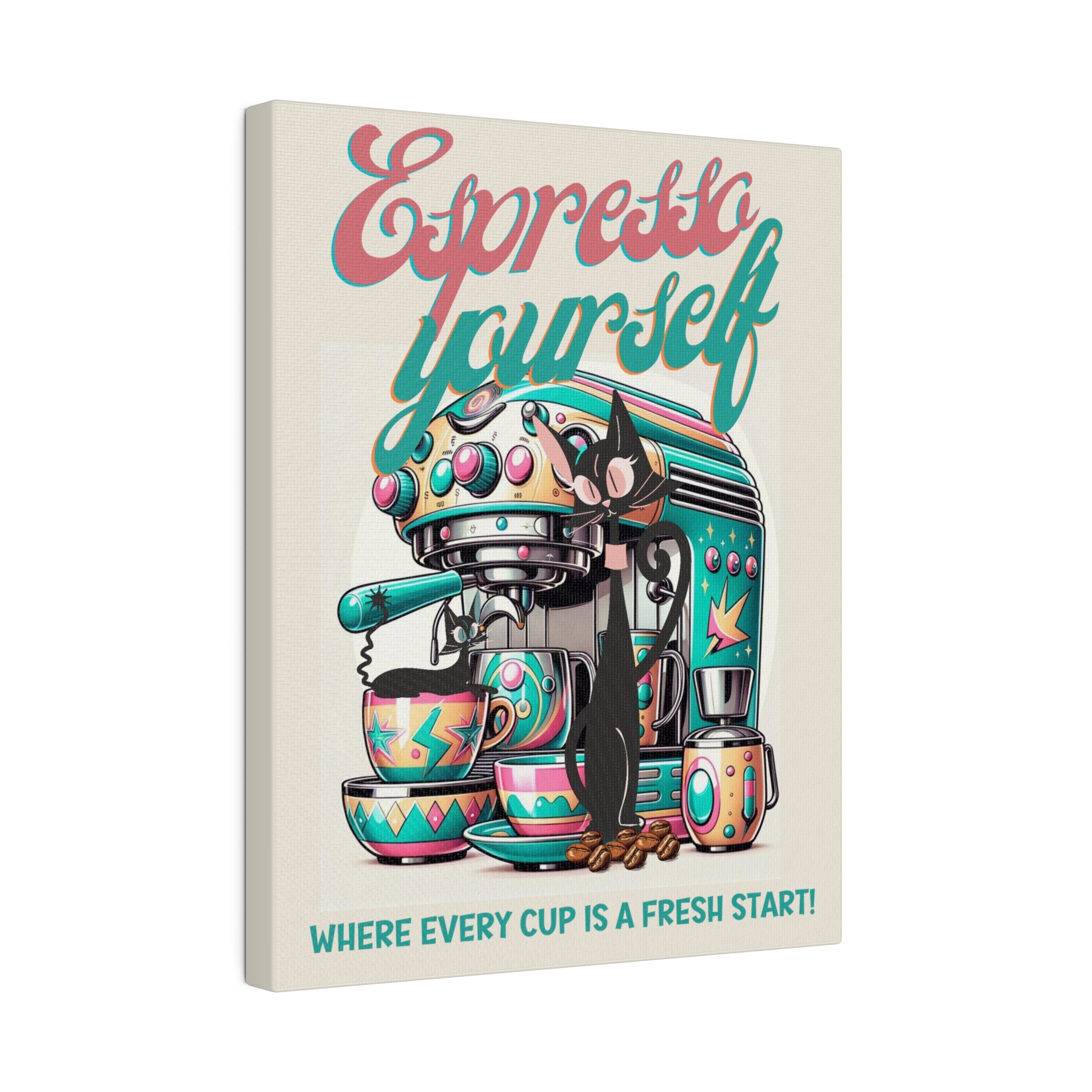 Atomic Cat Coffee Bar, Espresso Bar, Coffee Shop Kitchen Wall Art, Black Cat Lover Gifts, Cat Mom, Kitschy Cute Mid Century Modern Art - Mid Century Modern Gal