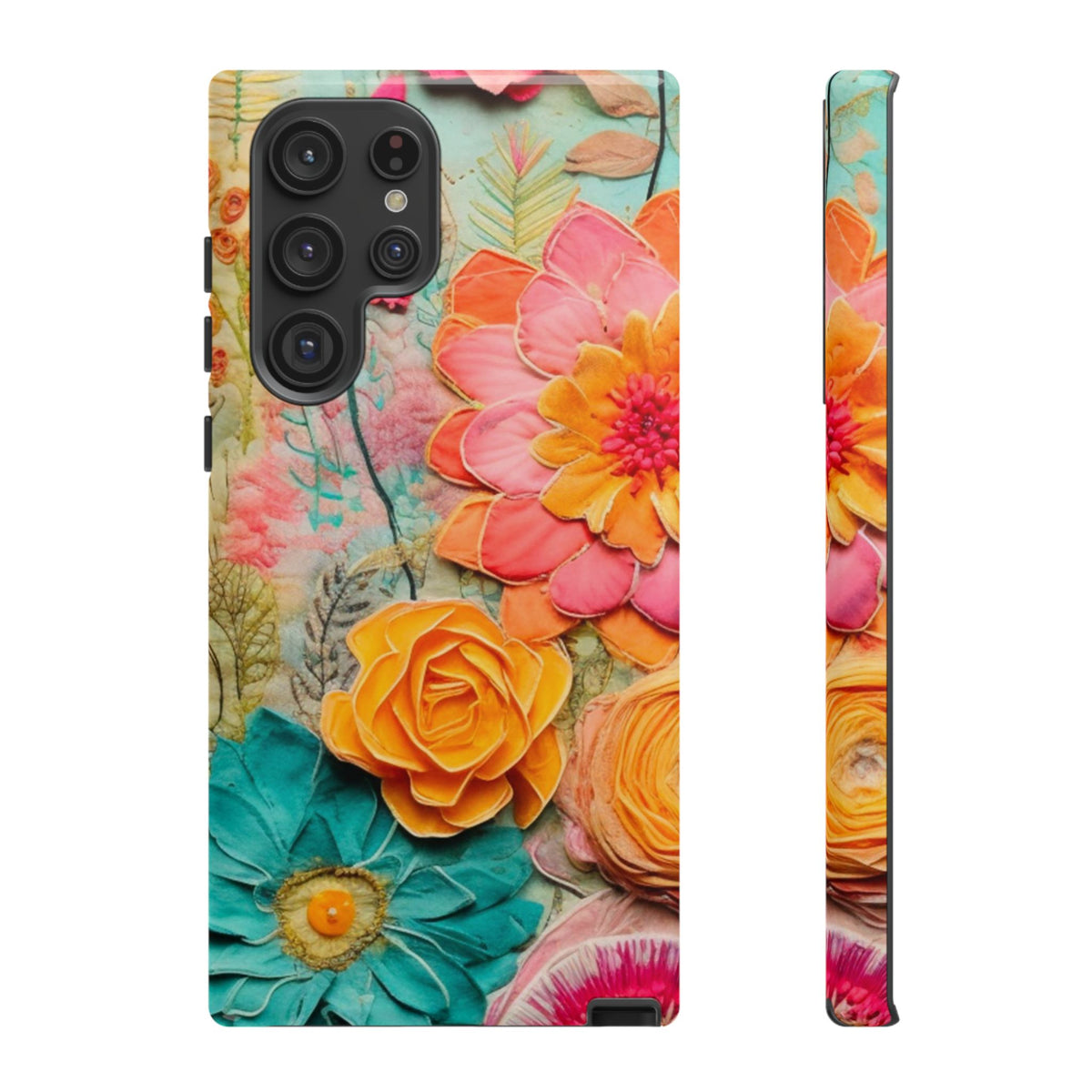 Boho Retro Floral Faux Pressed Flowers Smart Phone Tough Phone Cases - Mid Century Modern Gal