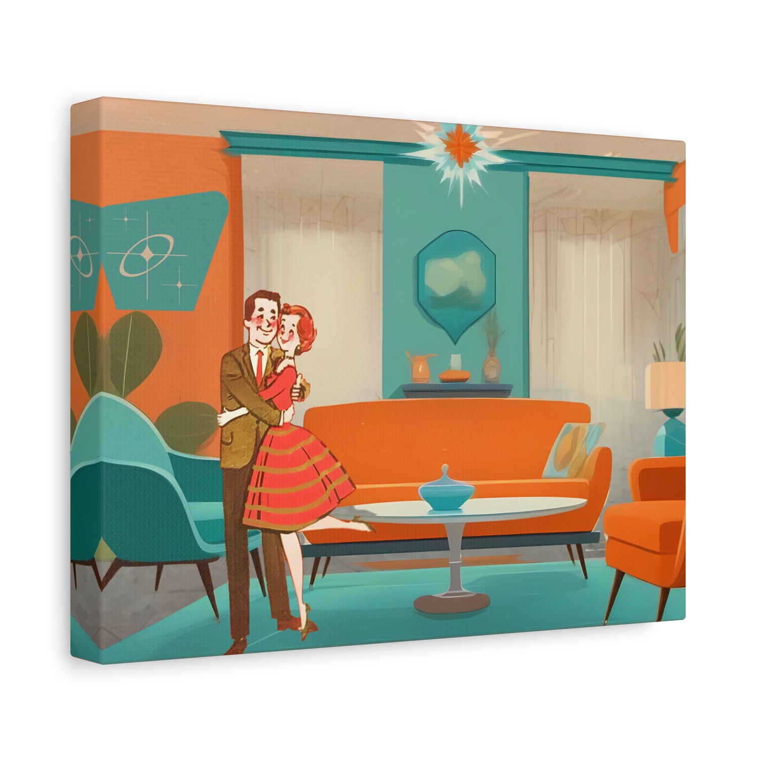 Mid Century Modern Wall Art, 50s Couple, Orange Teal, Mod Retro Wall Art - Mid Century Modern Gal