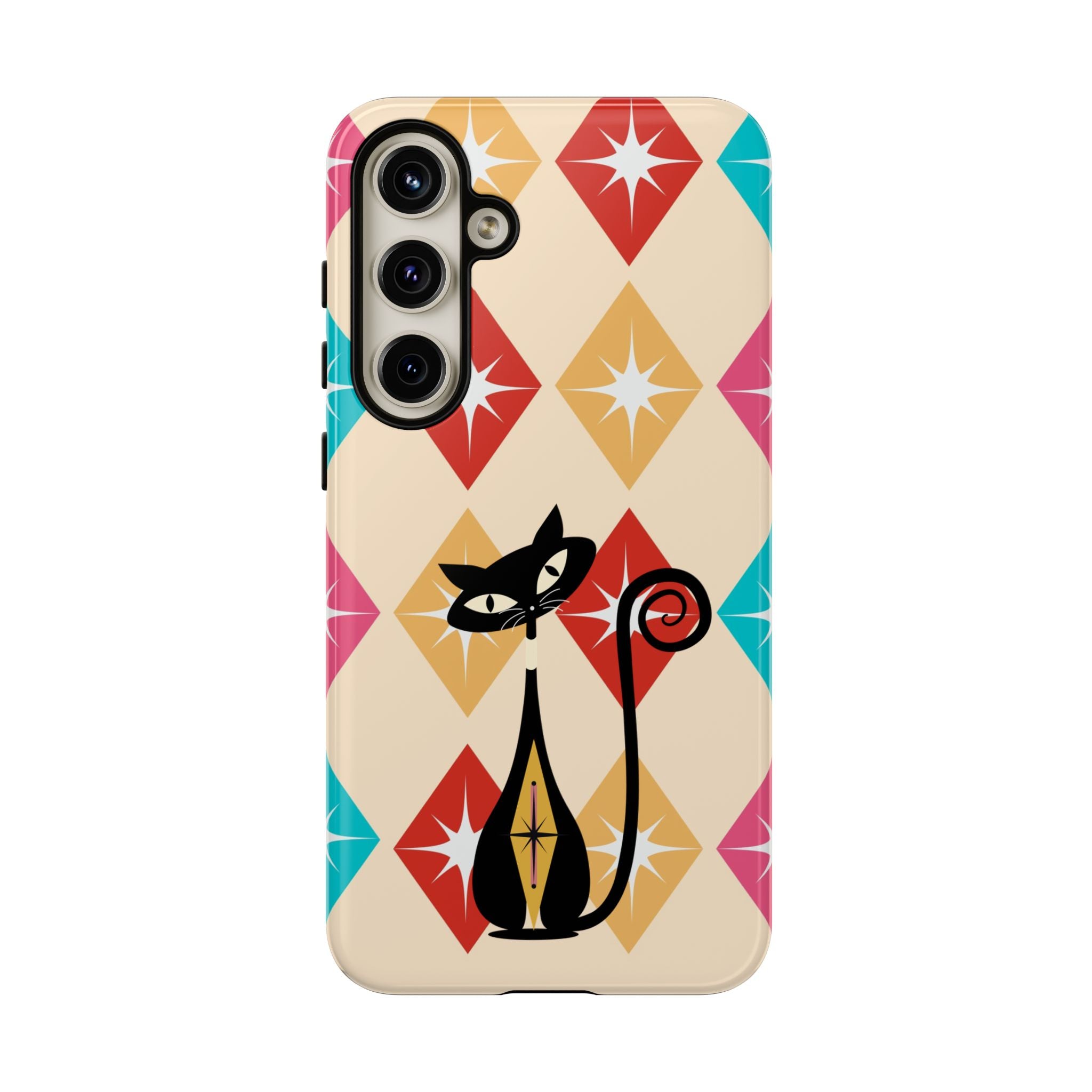 Mid Century Modern Atomic Cat, Atomic 50s Diamonds Retro Phone Tough Cases - Mid Century Modern Gal