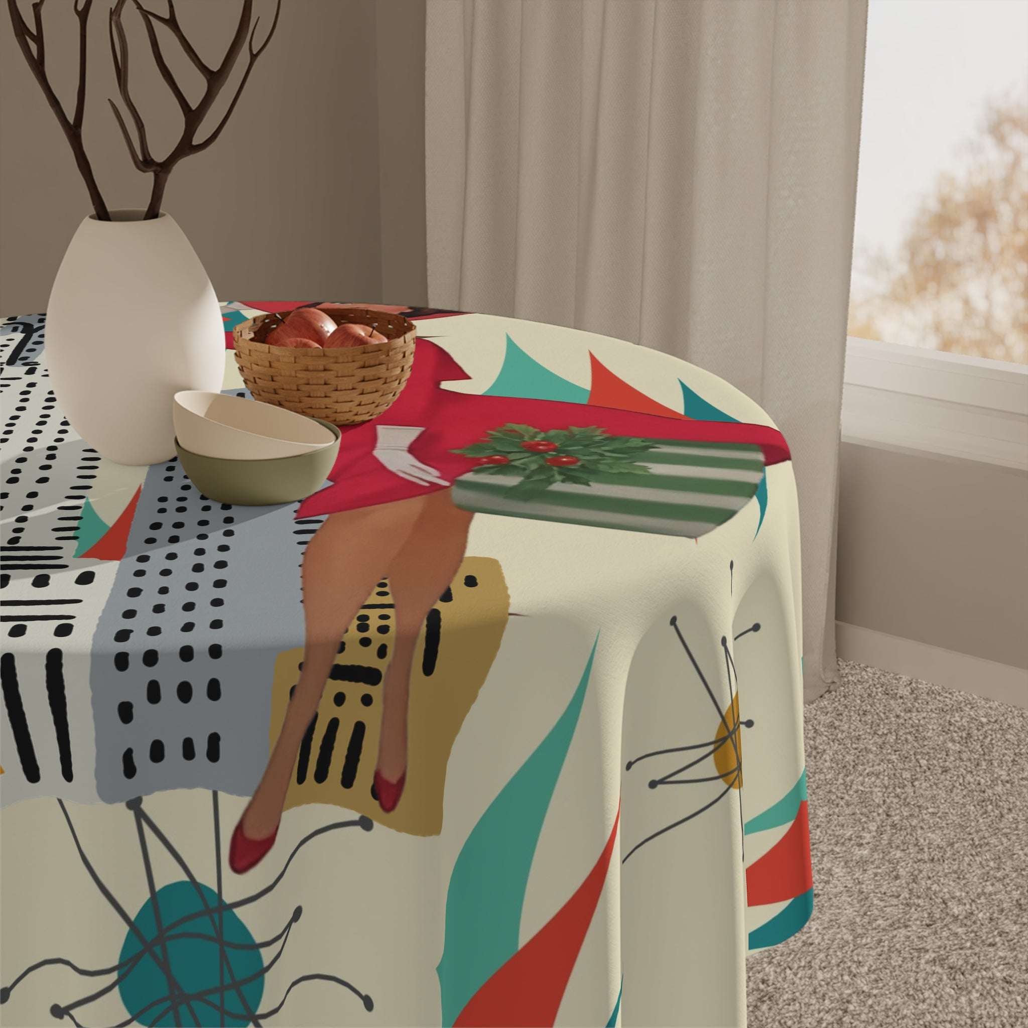 Mid Century Modern Christmas Retro Chic Tablecloth with Vintage New York Design - Mid Century Modern Gal