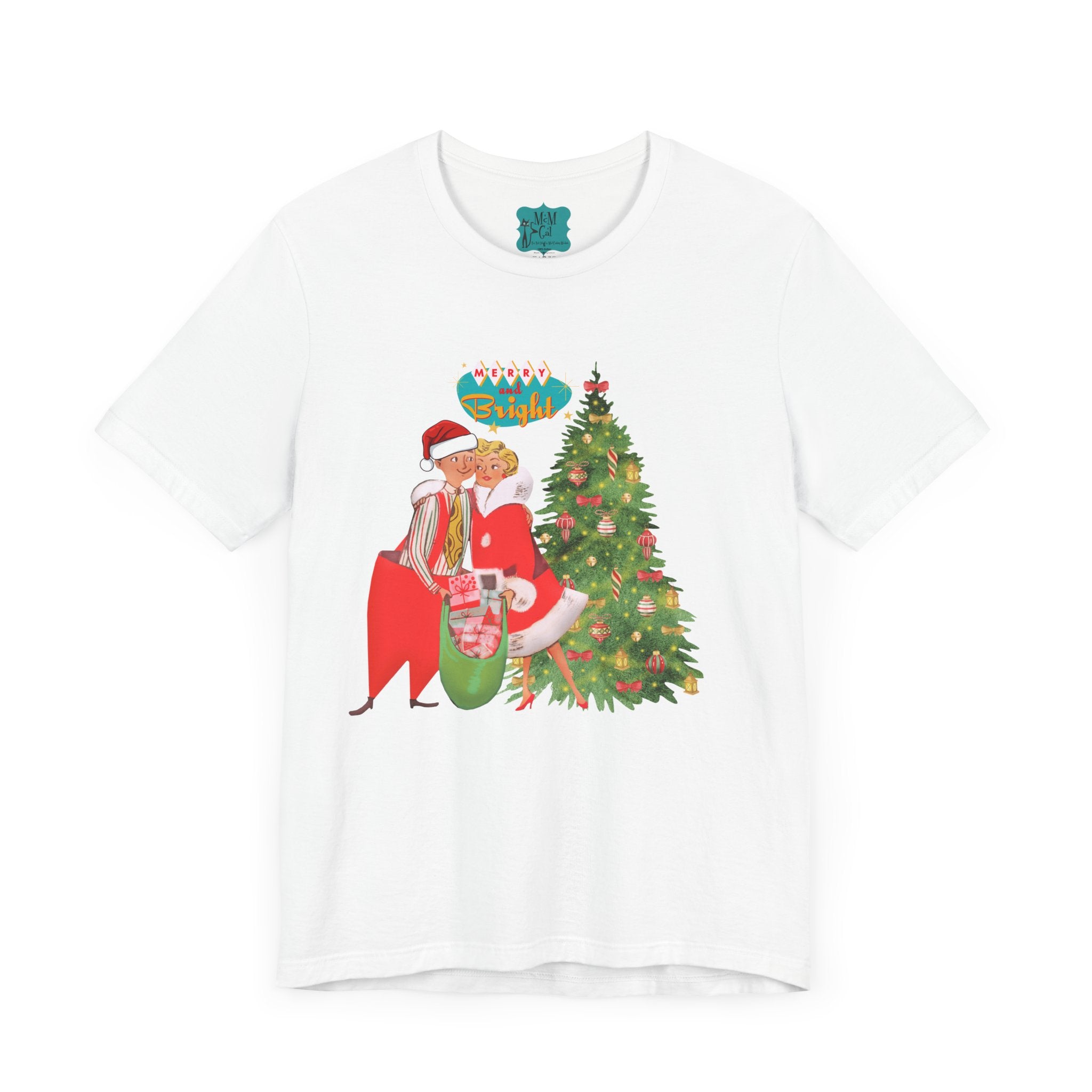 Festive Kitch Mid Mod Christmas Couple Tee - Unisex Short Sleeve Jersey Shirt - Mid Century Modern Gal