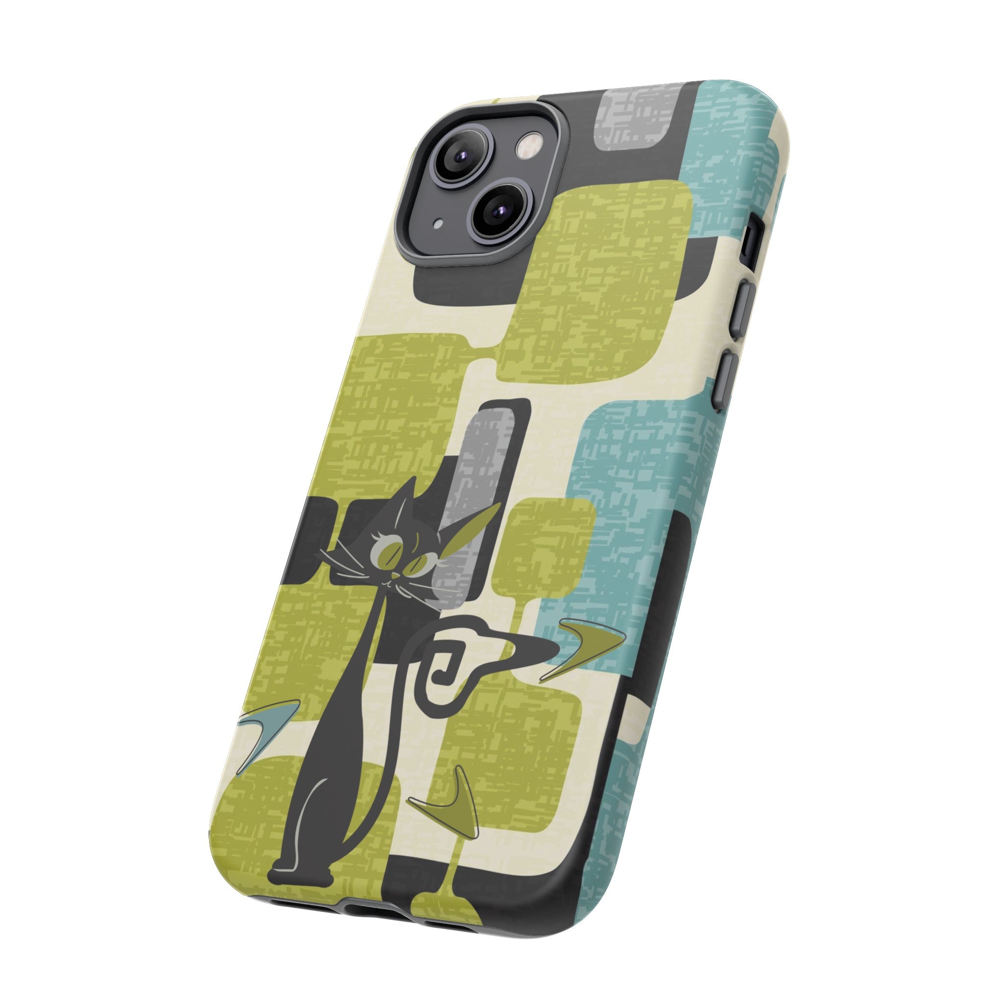 Mid Century Modern Geometric Kitschy Cat, Boomerang Retro Smart Phone Tough Cases