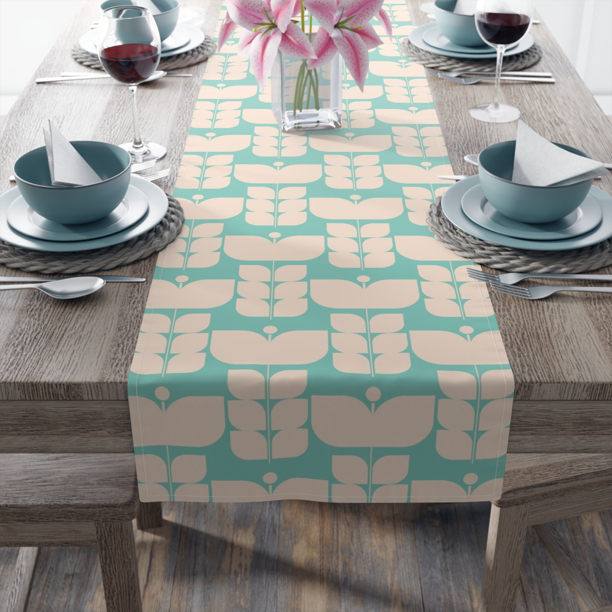 Mid Century Modern Scandi Designed Moder Danish Retro Flower Table Runner - Mid Century Modern Gal