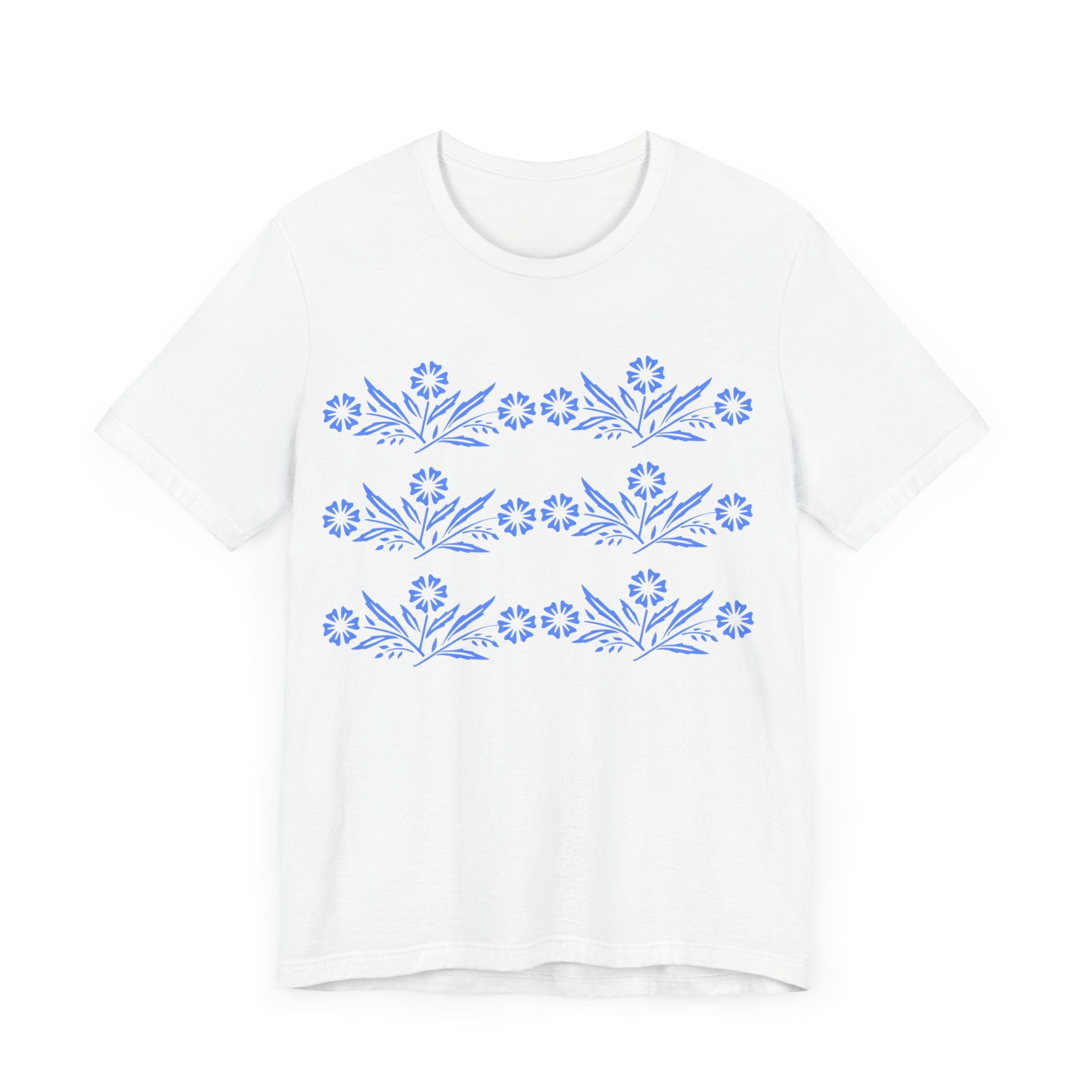 Vintage Corning Ware Inspired Blue Cornflower Retro Mod Tee - Mid Century Modern Gal