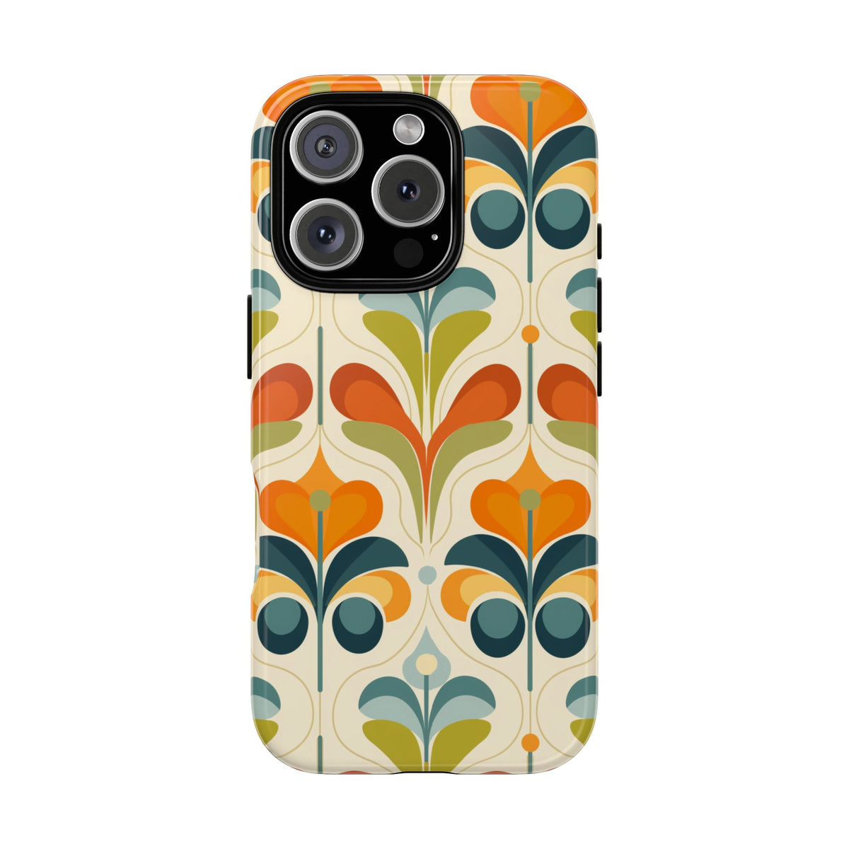 Mid Century Modern Scandinavian Floral, Orange Blue Green Tough Phone Case