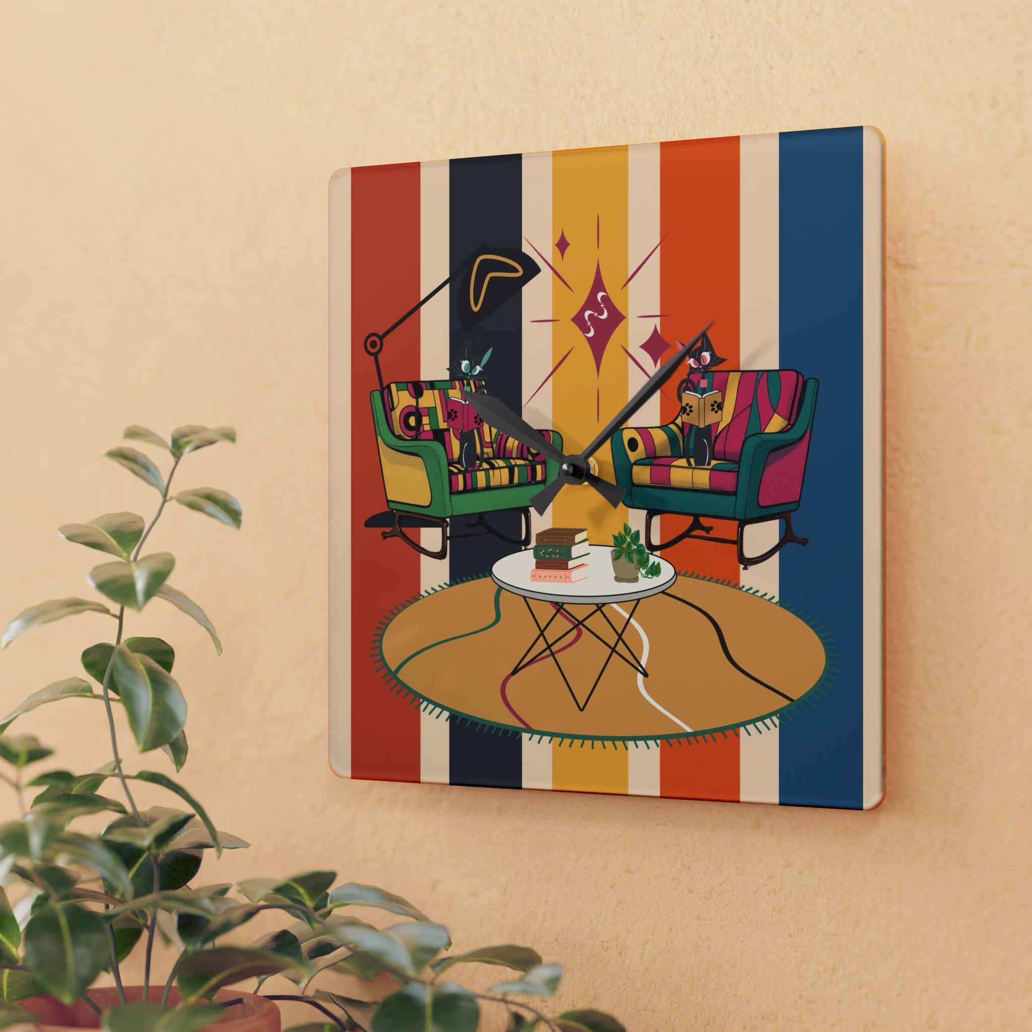 Retro Mid Century Modern Clock - Book Lover Gal, Kitschy Mod Stylish Living Room Decor - Mid Century Modern Gal