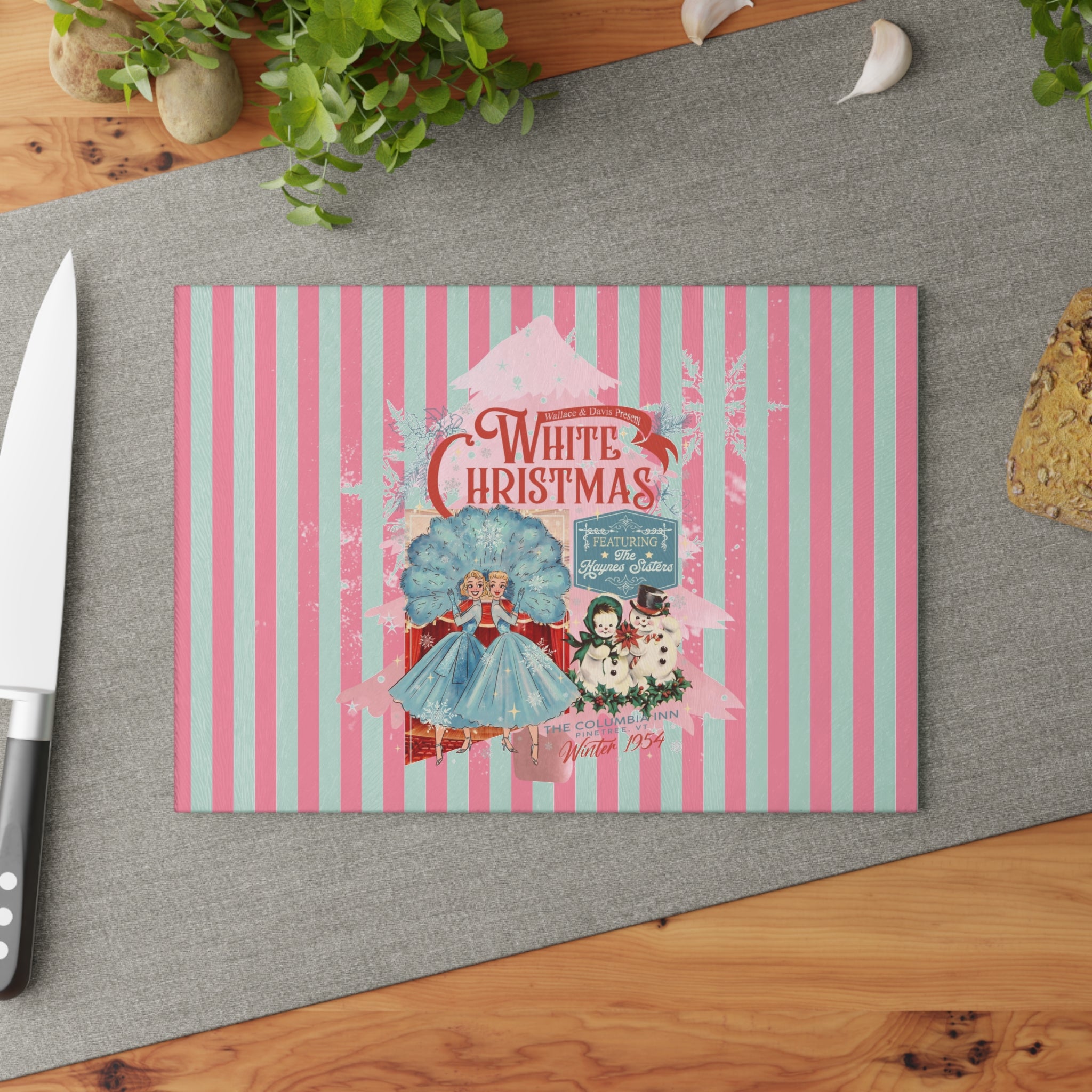 The Columbia Inn, Featuring the Haynes Sisters Vintage Christmas Glass Cutting Board - &