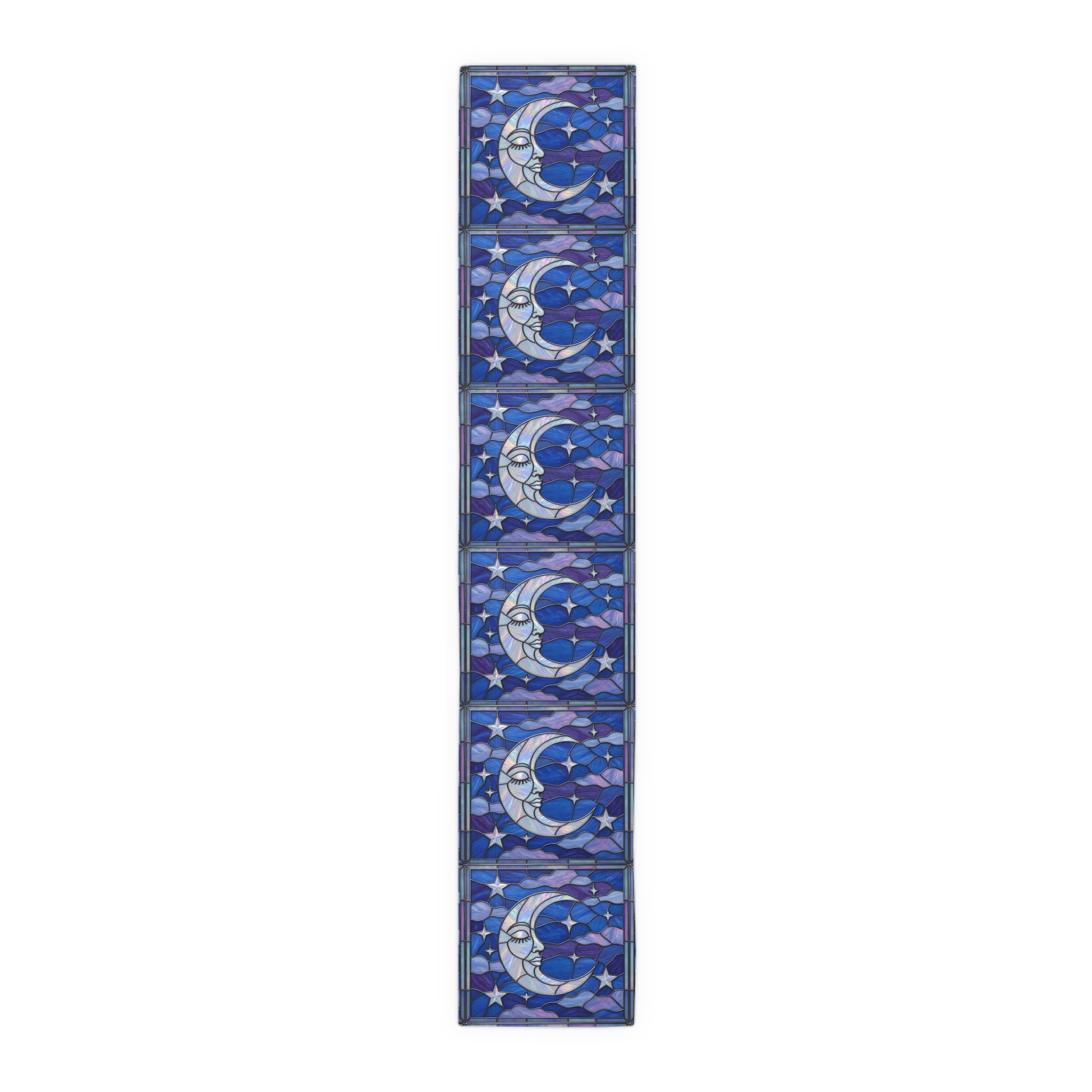 Halloween Stained Glass Style Night Sky Moon Stars Clouds Table Runner - Mid Century Modern Gal