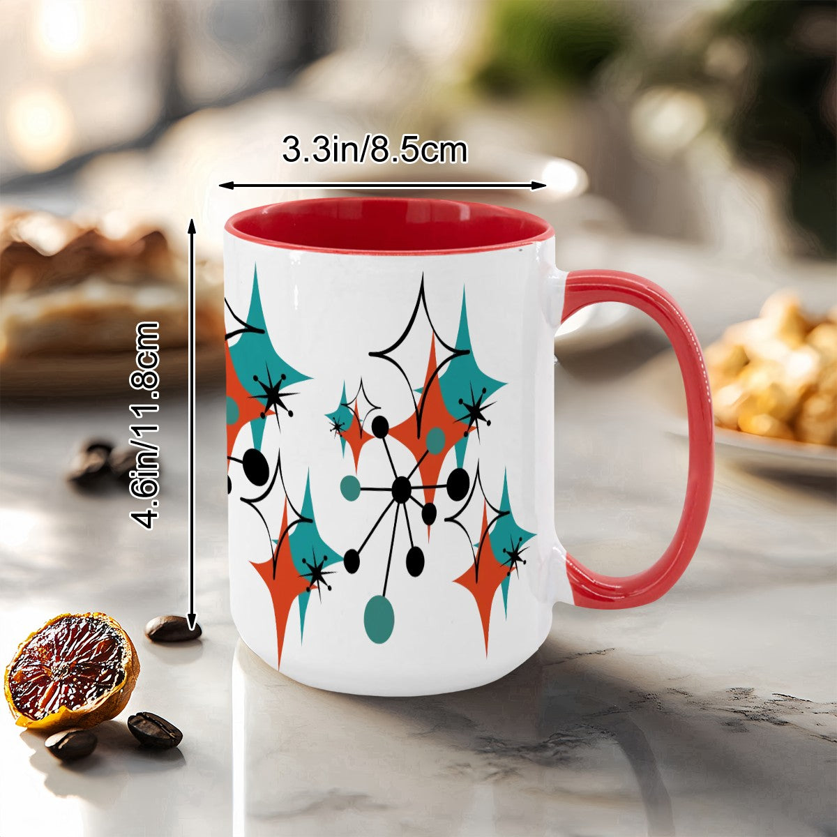 Mid Century Modern Atomic Starburst Sputnik Designed Large Colorful Mug (15oz) - Mid Century Modern Gal