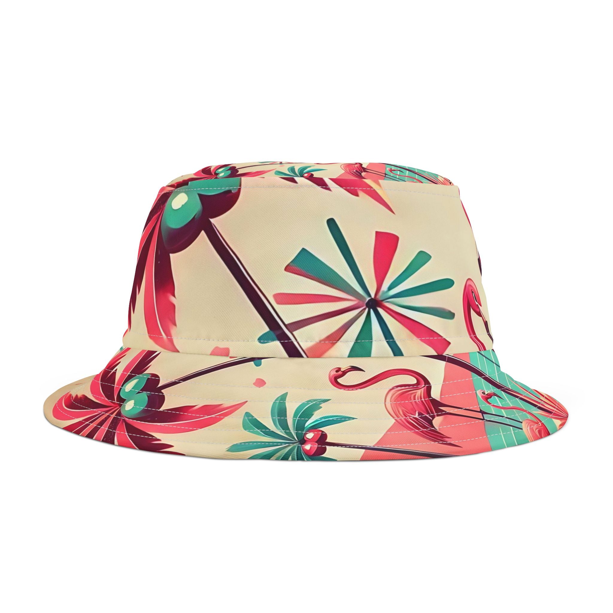 50s Flamingo Kitschy Bucket Hat, Unisex, Mod Retro Apparel - Mid Century Modern Gal