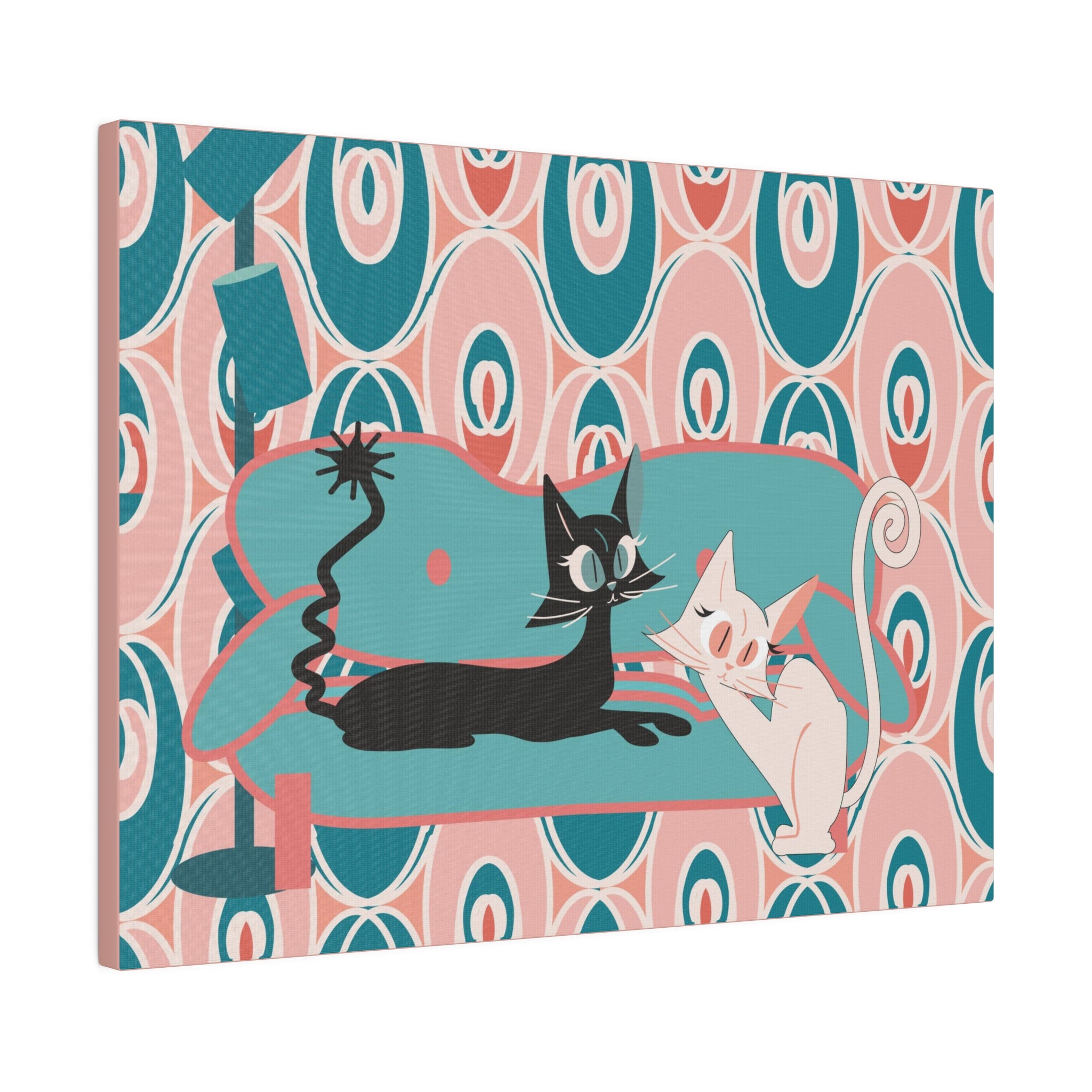 Atomic Cat Wall Art, Teak, Pink, Mid Century Modern Wall Art - Mid Century Modern Gal