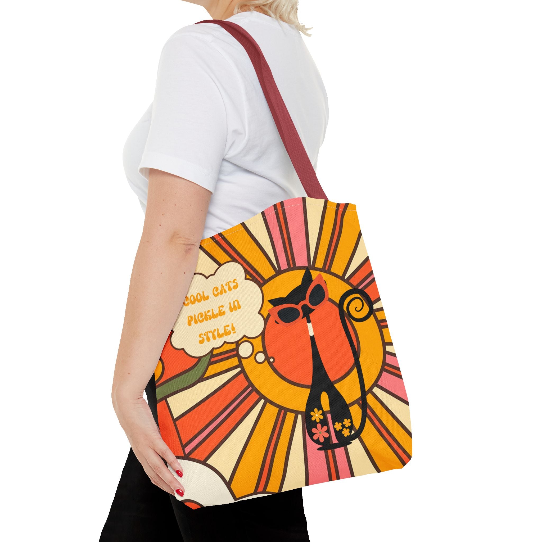 Pickleball Player Lover Tote Bag, Retro Groovy Mod Cat - Mid Century Modern Gal