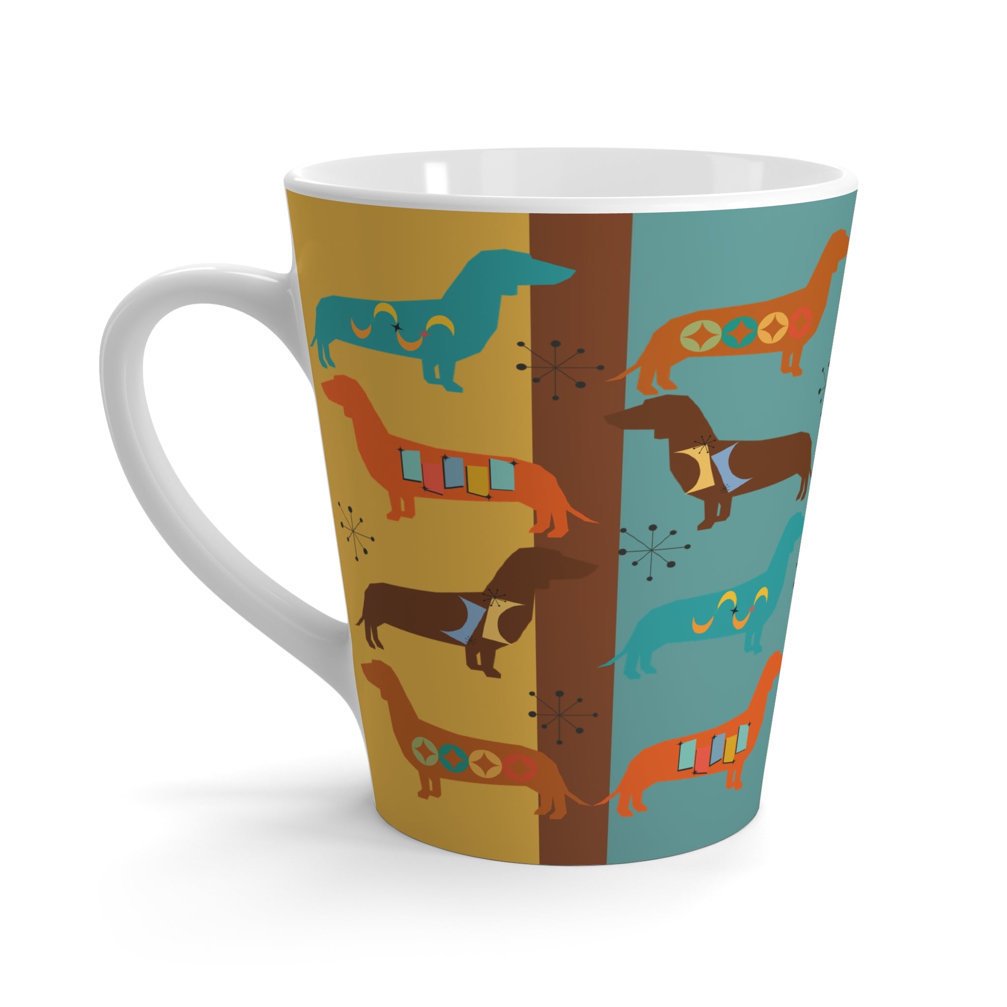 Mid Century Modern Colorful Dachshund Latte Mug - Fun and Playful Dog Lover&