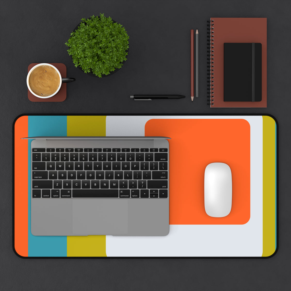 Hipster 70's Modern Retro Green, Orange, White, Teal Blue MCM Home Decor Desk Mat - Mid Century Modern Gal
