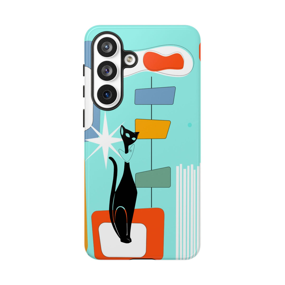 Atomic Cat, Mid Mod Aqua Blue, Geometric, Samsung, Google Pixel, Apple iPhone Tough Cases