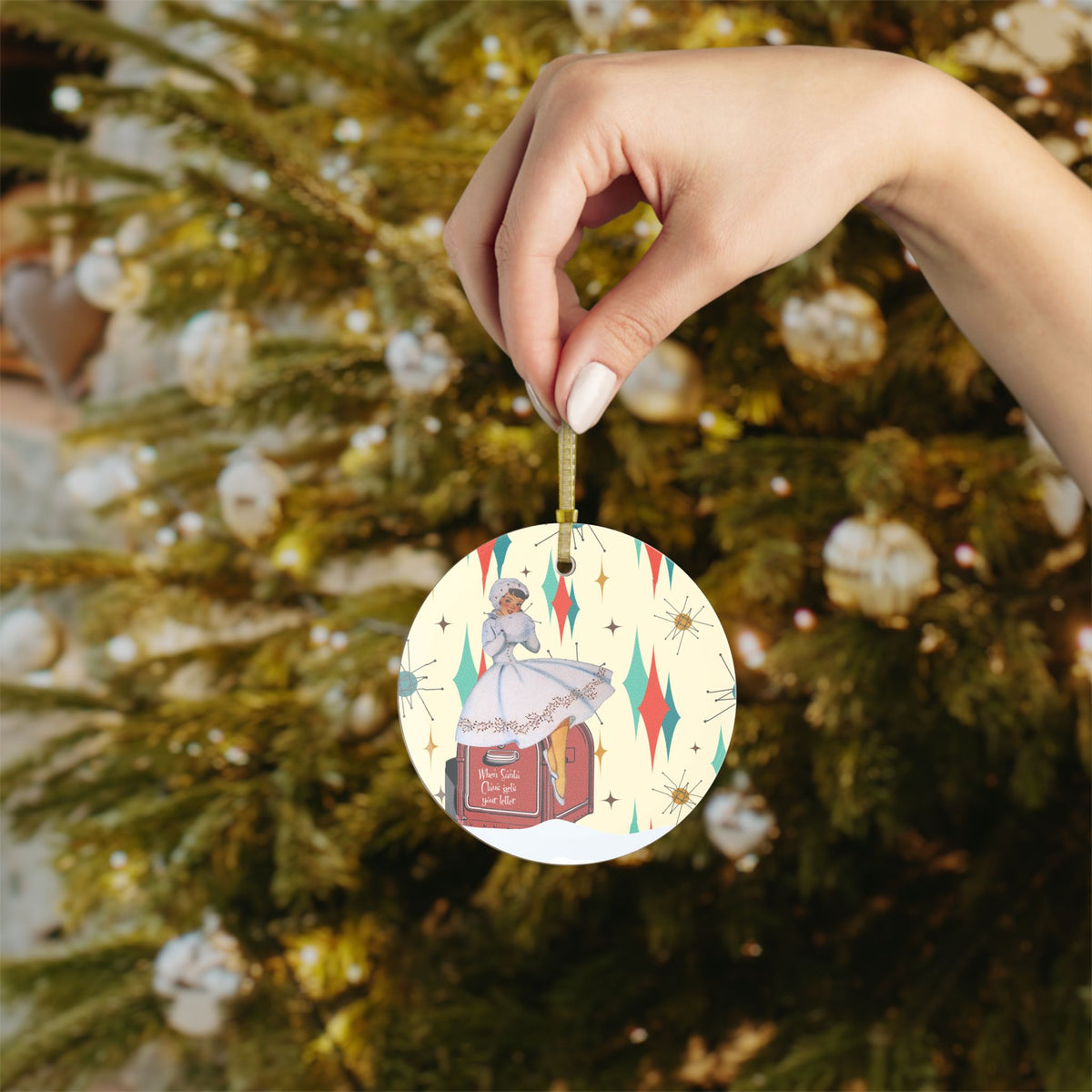 Retro Christmas Gal Glass Ornaments - Vintage Holiday Decor with Santa Mailbox Letter Design - Mid Century Modern Gal