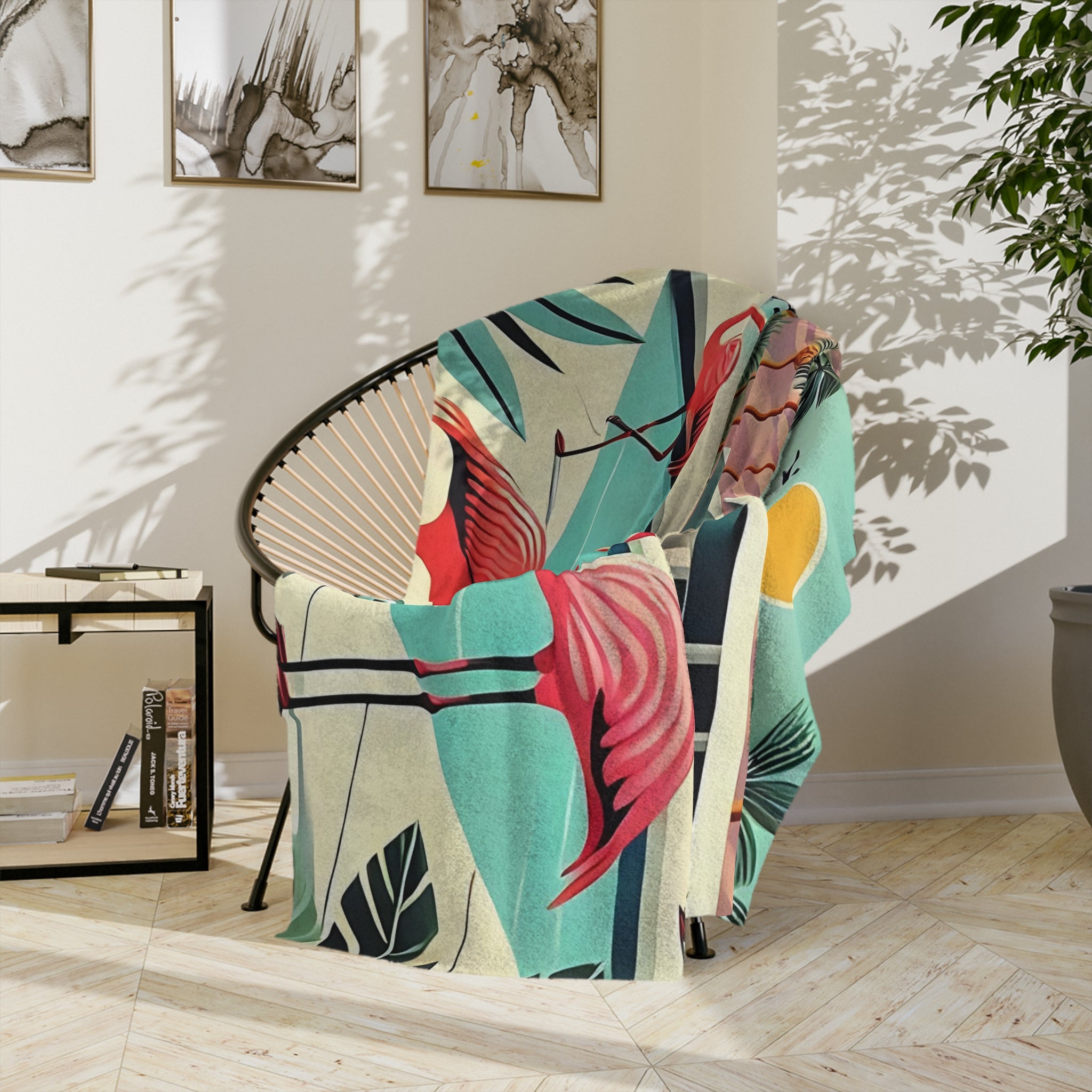 Mid Century Modern 50s Flamingo, Breeze Block, Kitschy Mod Cozy Soft Blanket - Mid Century Modern Gal