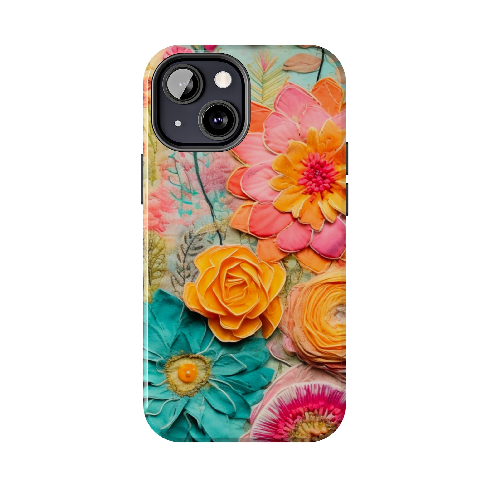 Boho Retro Floral Faux Pressed Flowers Smart Phone Tough Phone Cases - Mid Century Modern Gal