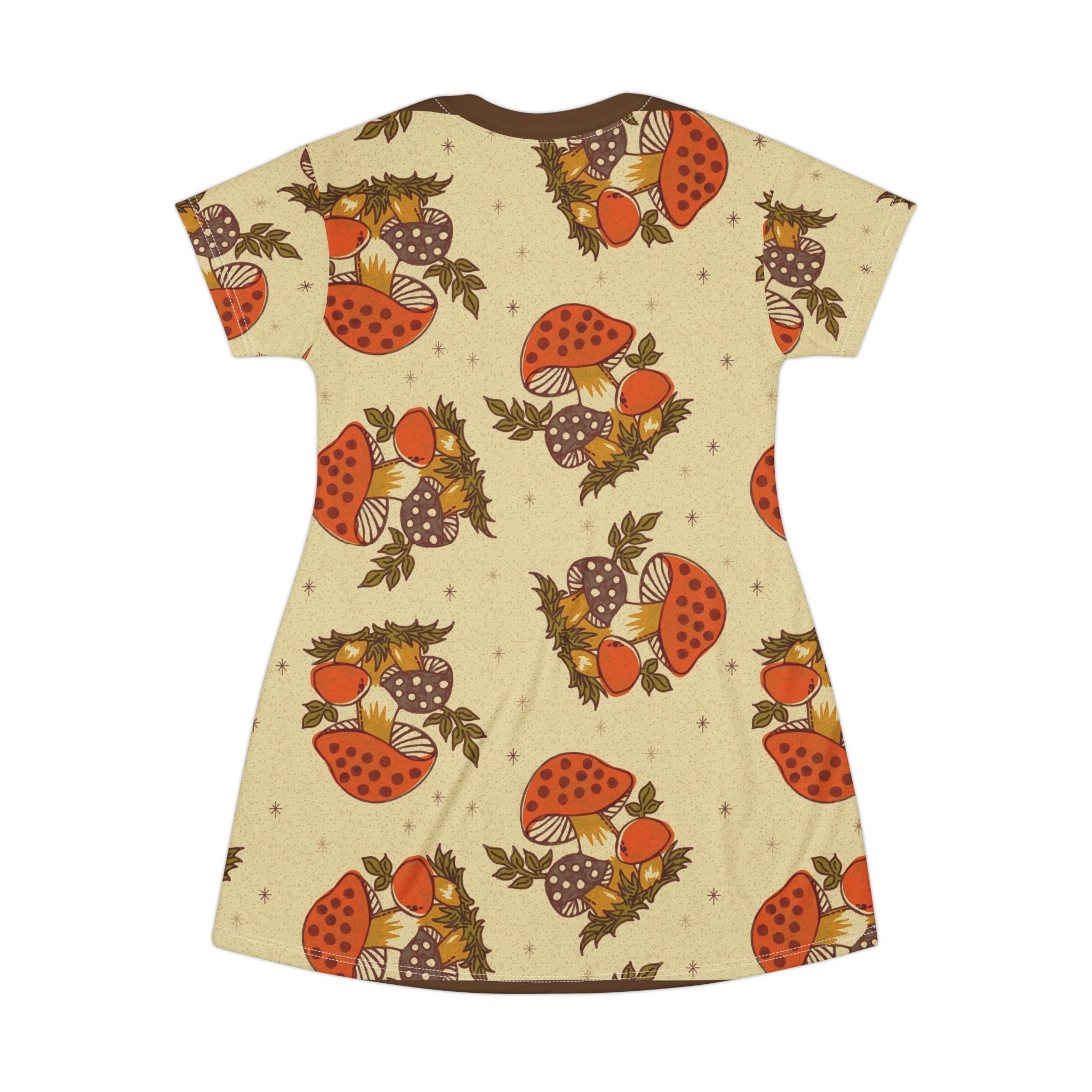 1970s Hippie Clothes, Vintage Merry Mushroom Groovy Retro Party, T-Shirt Dress - Mid Century Modern Gal