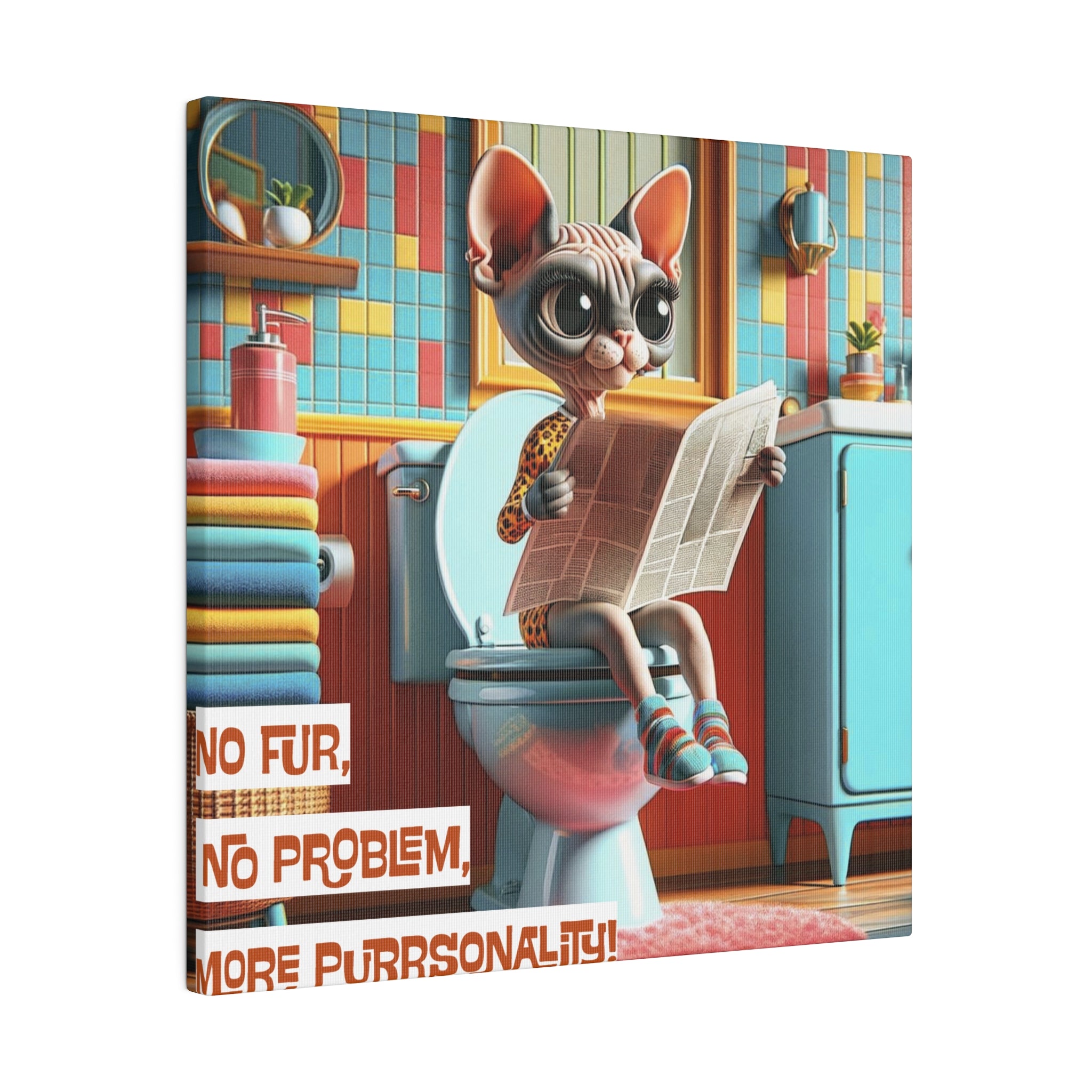 Hairless Cat Art, Funny Kitschy Mid Century Modern Bathroom Wall Art - Mid Century Modern Gal