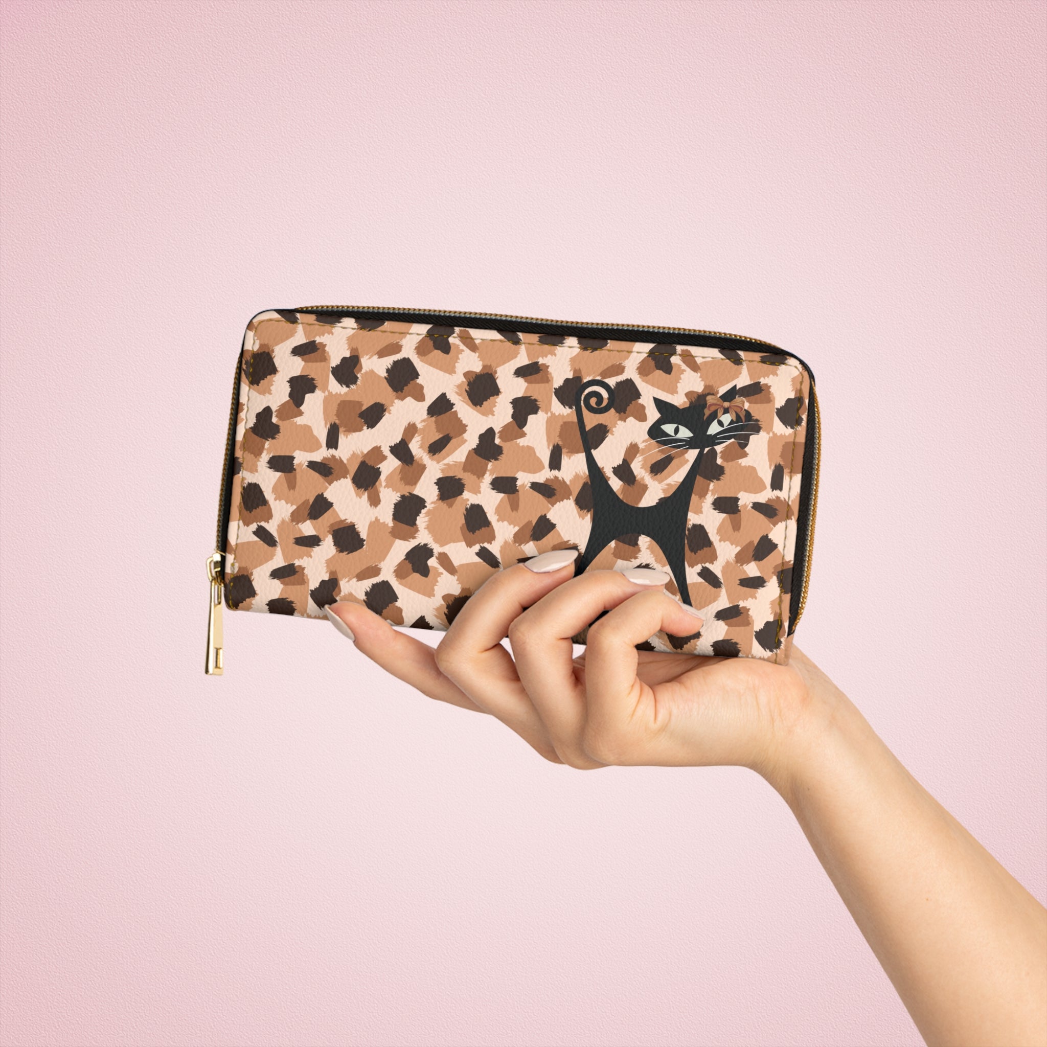 Mid Century Modern Animal Print, Jungle Print Atomic Cat Kitschy Fun Zipper Wallet - Mid Century Modern Gal